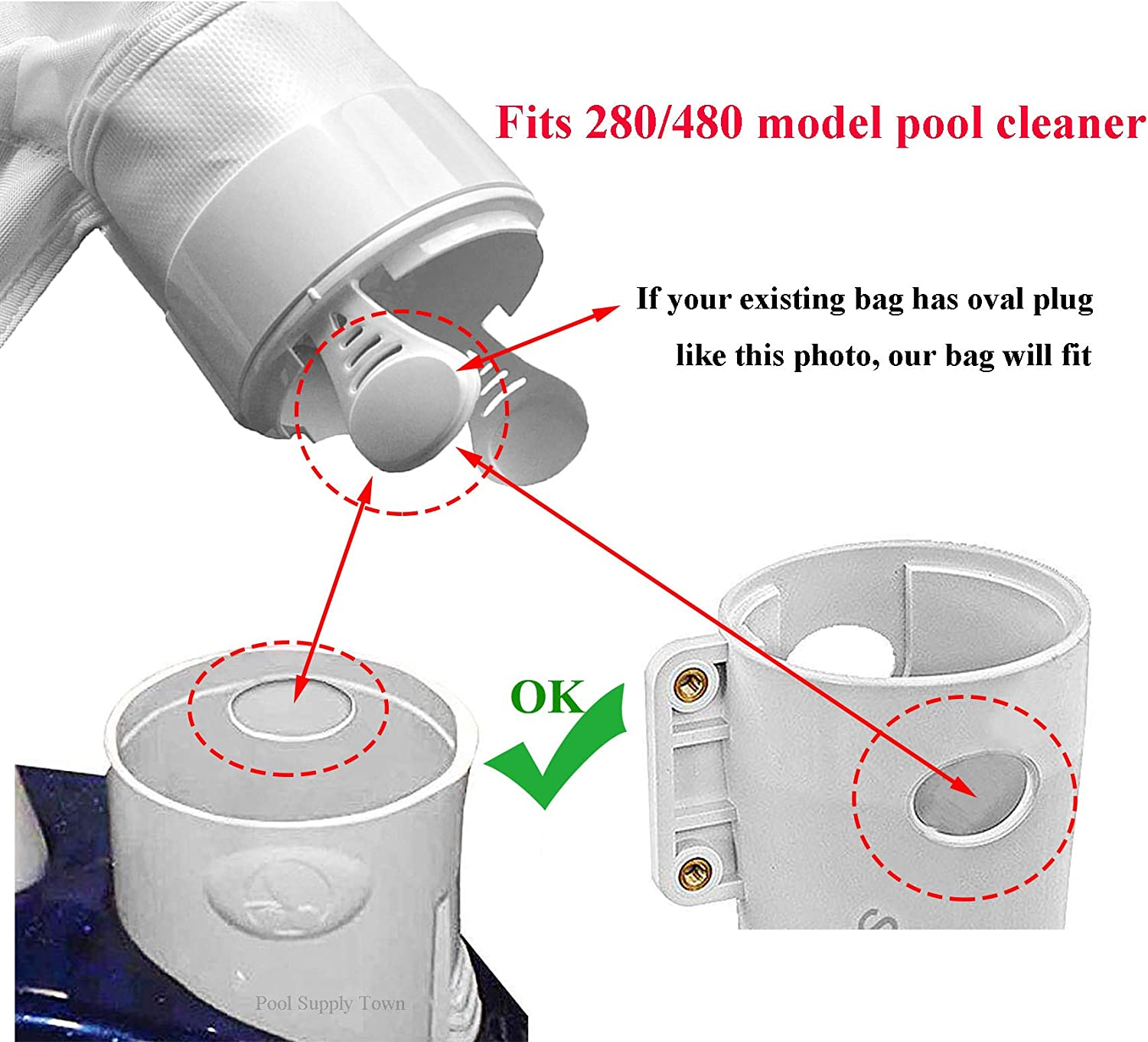 ATIE Poolsupplytown 280 All Purpose Bag Fits for Polaris 280, 480 Pool Cleaner All Purpose Bag K16-2 Pack image number 3