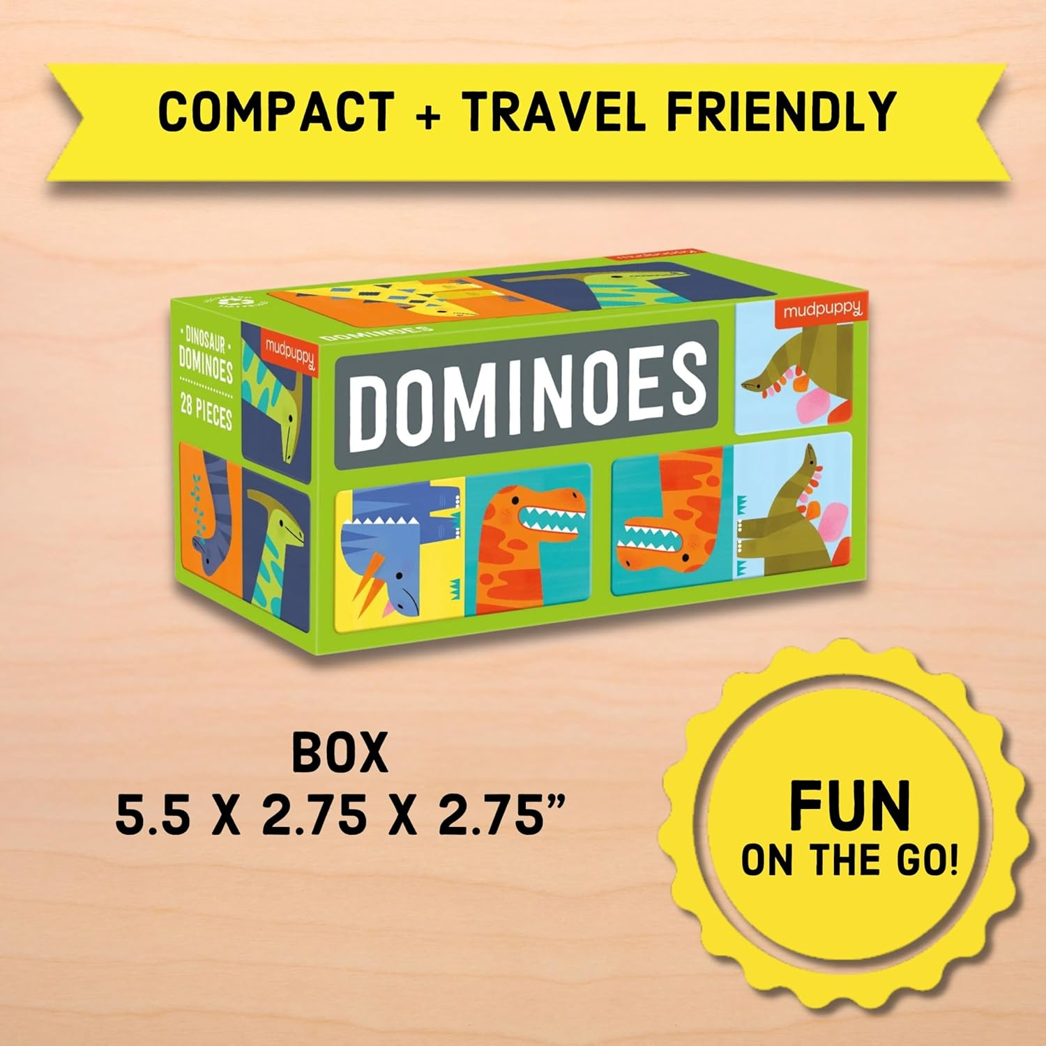 Mudpuppy Dinosaur Dominoes: 28 Oversized, Double-Sided Pieces - Ages 3-8, 2+ Players image number 1