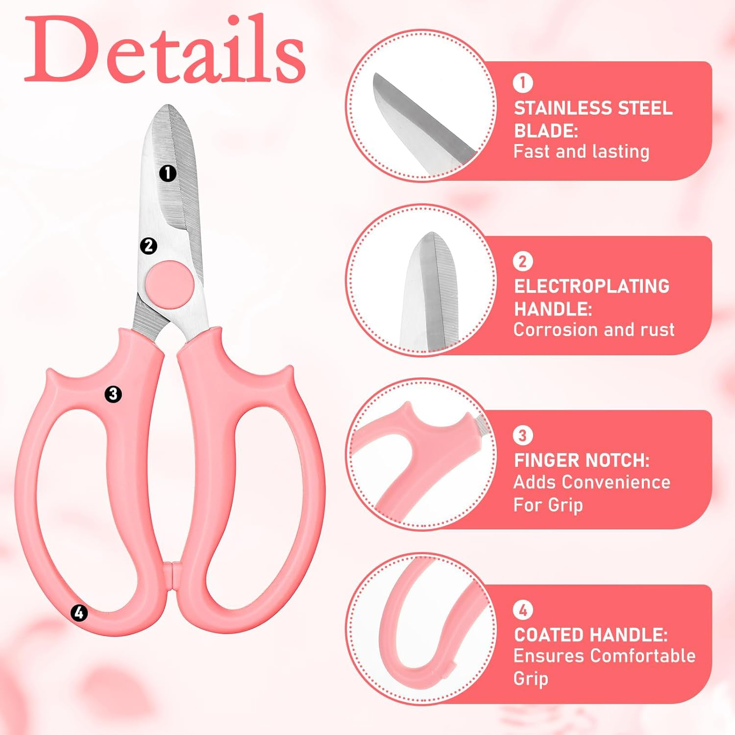 2-Pack Flower Scissors &ndash; Premium Stainless Steel Floral Shears, Heavy Duty Garden Pruners for Flowers, Branches, Leaves, Rose Gardening (Pink, Blue)​ image number 4