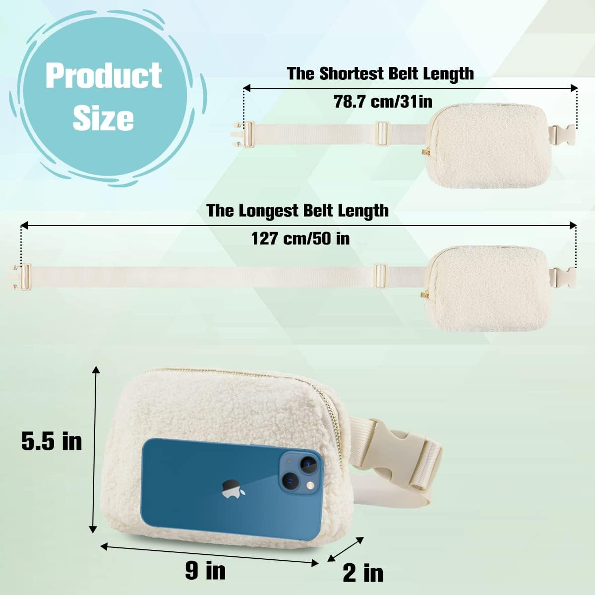 TDIFFUN Fanny Packs for Women Men, Fashion Waist Pack Small Belt Bag with Adjustable Strap for Running, Travel and Hiking, Fleece Cream, Small - All Black image number 7