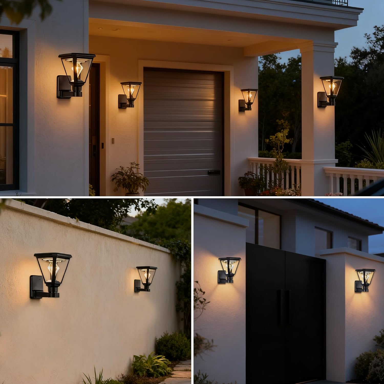 Solar Wall Light Outdoor &ndash; Modern Black Solar Lights LED Lantern,2700K Warm White, Waterproof,21 Cm, No Wiring &ndash; Wall Lamp for Garden, Fence, Garage image number 2