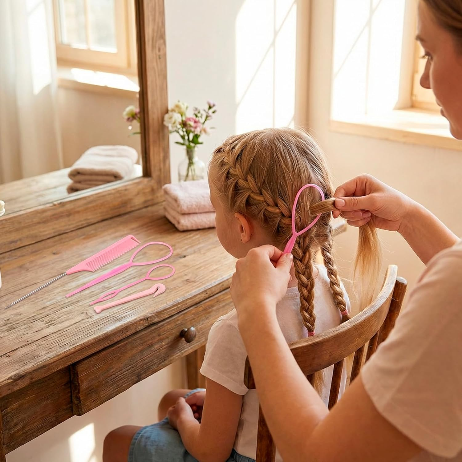 JANGJANG 4Pcs Hair Braiding Tool Kit Professional, Hair Styling Loop Ponytail Maker with French Braid Design, Hair Tail Tool Kit Includes Hook, Comb, and Accessories Ideal for Easy Styling image number 4