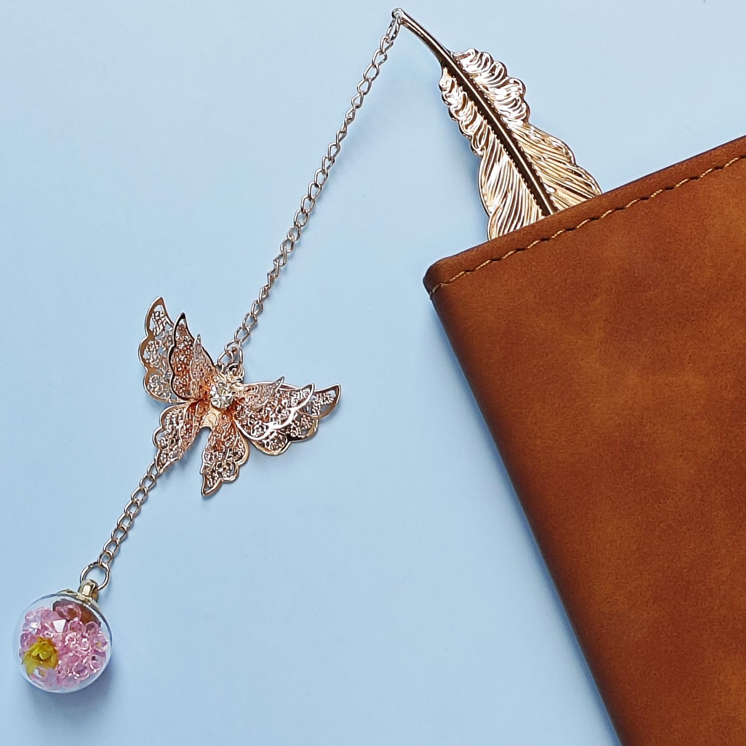 COZY CORE Metal Feather Butterfly Bookmark,3D Butterfly Pendant Bookmarks, Vintage Metal Feather Bookmark - Silver Feather image number 7