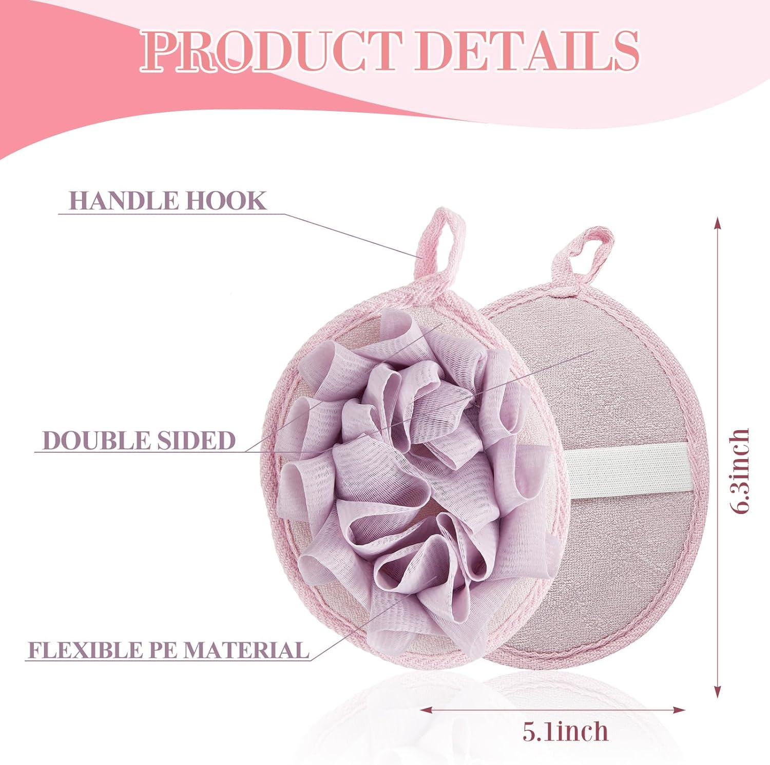 Boao Bath Shower Pouf Sponge Mesh Pouf Shower Ball Exfoliating Body Sponge Pad Scrubber Glove with Flower Bath Ball(3 Pcs,Purple) image number 1