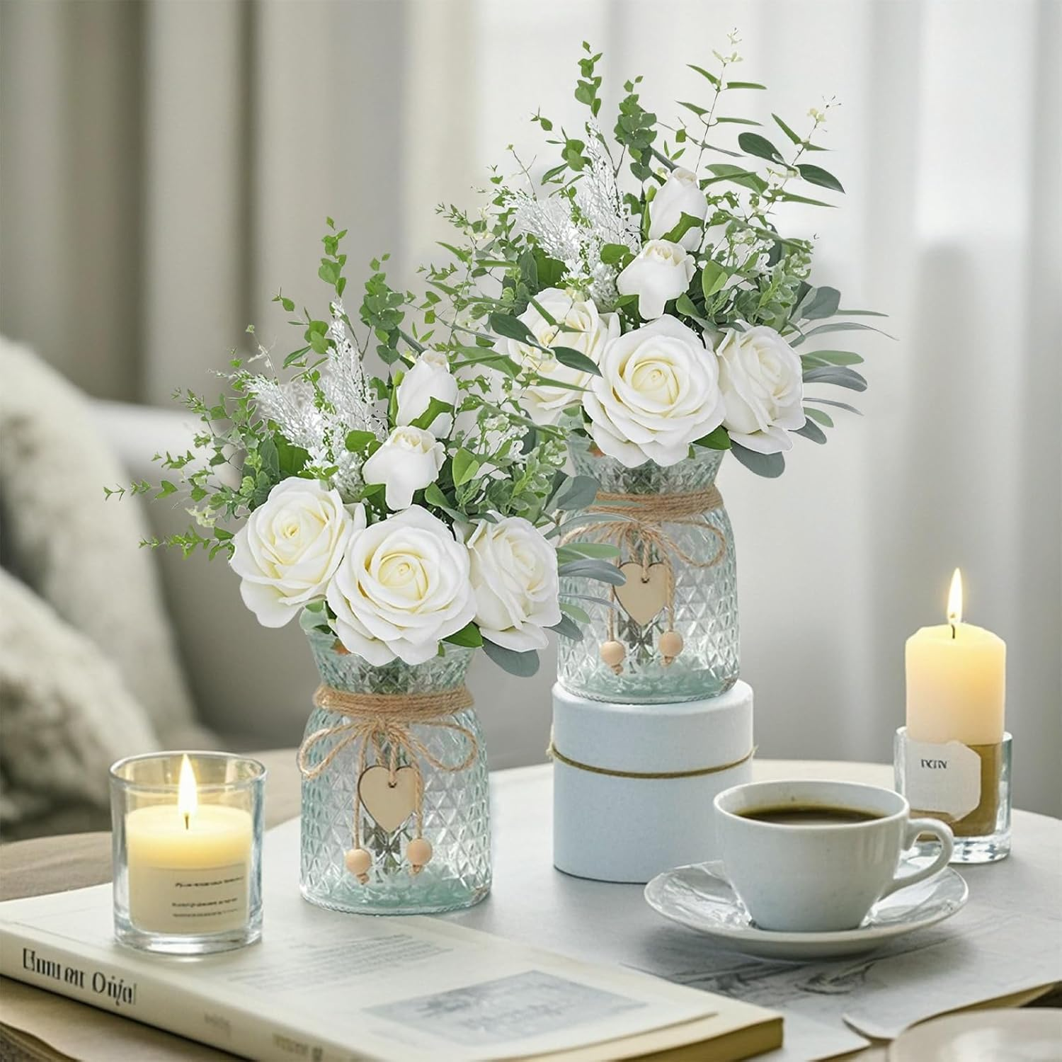 Clear Glass Flower Vase Small Flower Vases Home Decor Vintage Embossed Design for Home Office Farmhouse Bathroom Dining Table Centerpiece Decorations Coffee Table Decor Boho Decor (White) image number 1