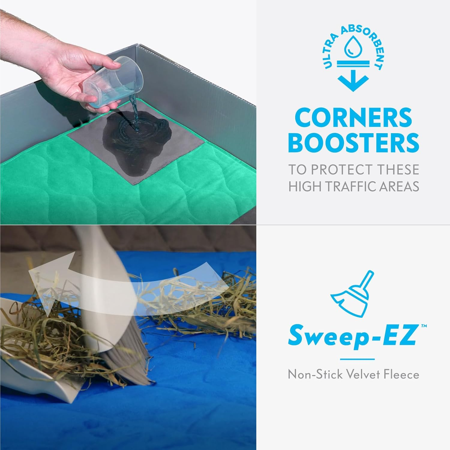 Paw Inspired Popcorner Guinea Pig Cage Liners | Washable Fleece Bedding or Pet Bed Mat for Small Animals | Super Absorbent Pee Pad with Reinforced Corners and Waterproof Bottom (C&C 2X5, Gray) image number 2