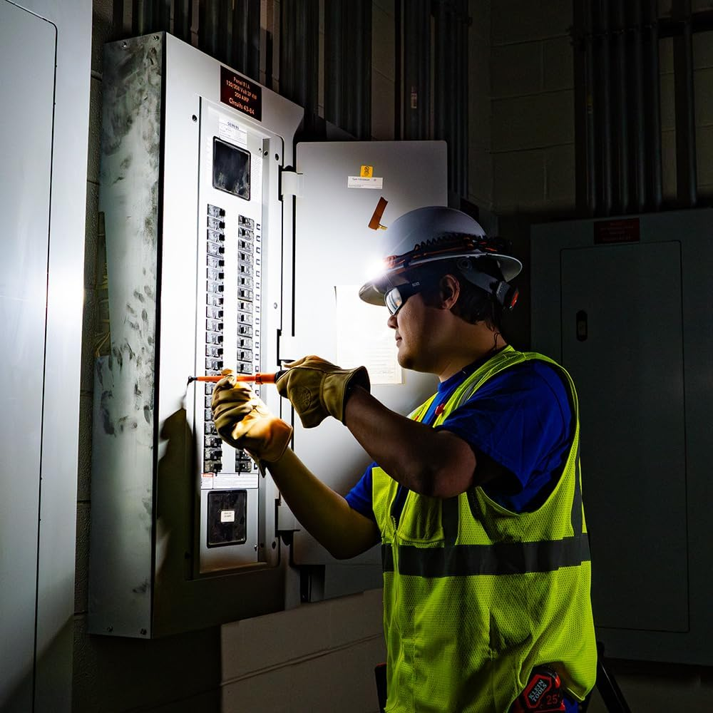 Klein Tools A-56308 575 Lumens Wide-Beam LED Rechargeable Headlamp with Strap, Orange/Black image number 1