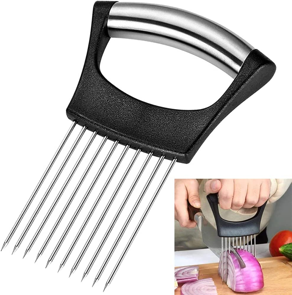 Onion Holder Slicer Food Choppers Slice Assistant, Stainless Steel Fork Vegetable Helper Meat Rack Slicers Lemon Tomato Potato Cutter Slicer Kitchen Tool Gadgets Cutting Chopper by MOTYYA image number 1
