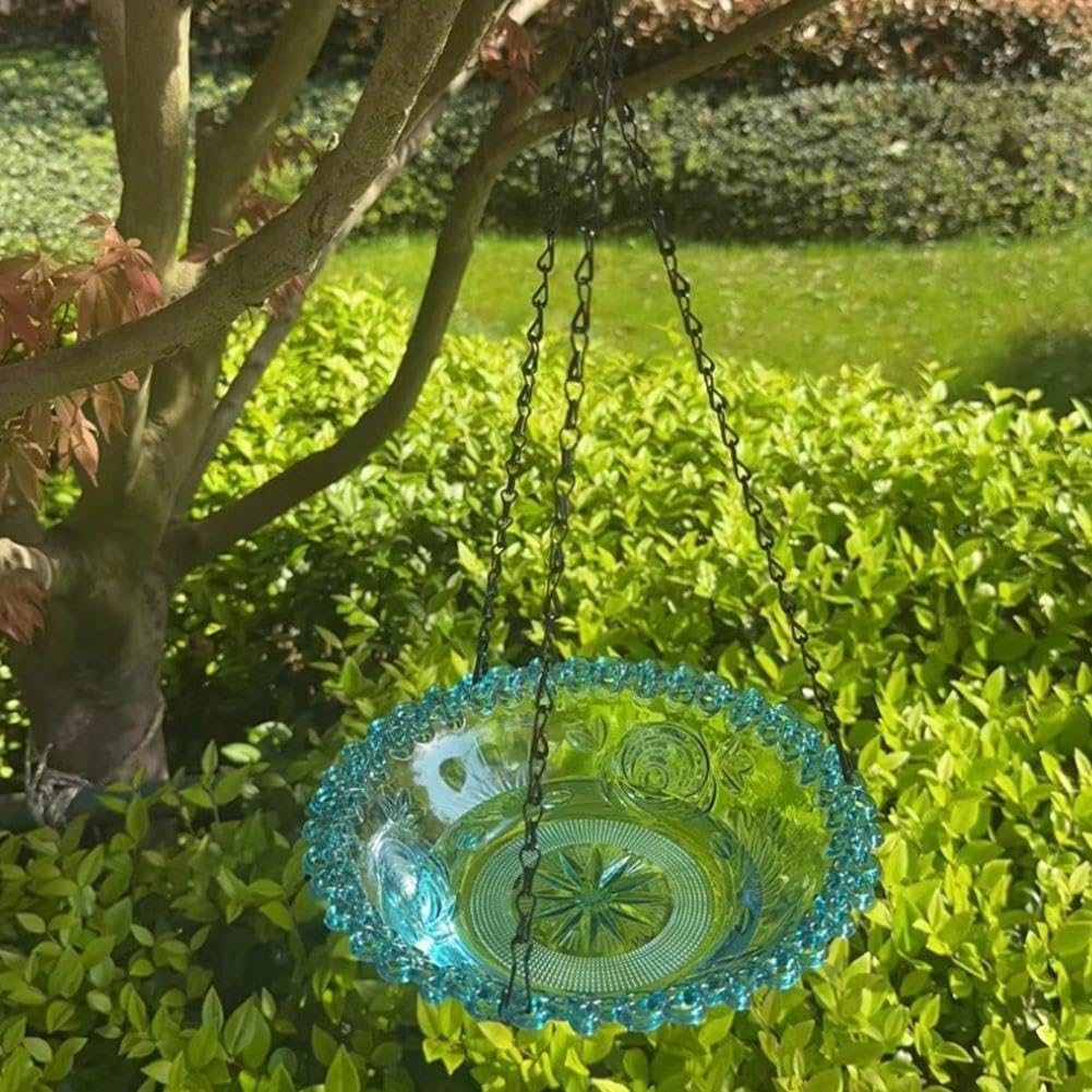 Flower Shaped Hanging Bird Bath Bowl with Metal Chain, 1Pc round Hanging Bird Feeder and Birdbath, round Bird Flower Shaped Bird Feeder and Bath Bowl with Chain, Blue image number 5