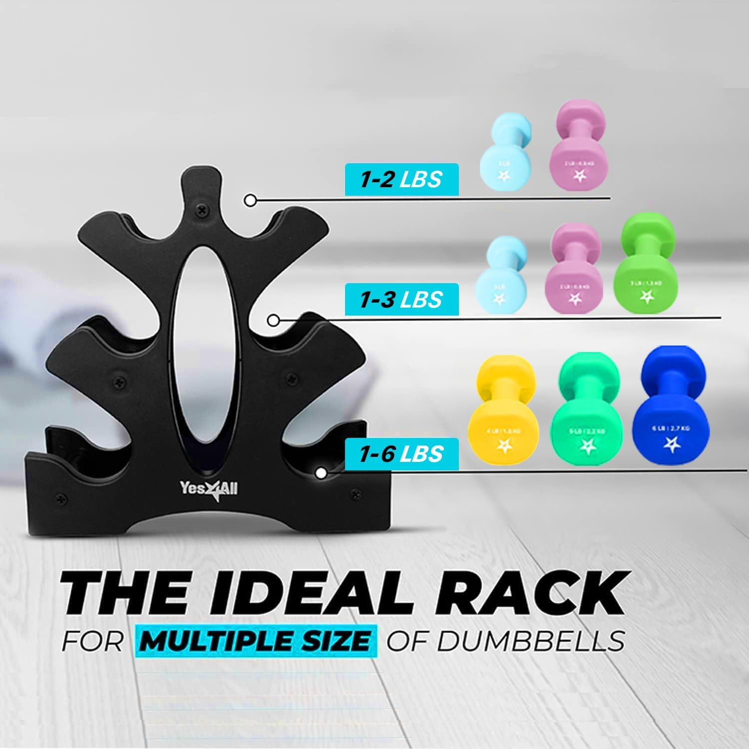 Yes4All Neoprene Coated Dumbbell Hand Weight Sets of 2 - Multiple Weight Options with 15 Colors, Anti-Roll, Anti-Slip, Hexagon Shape