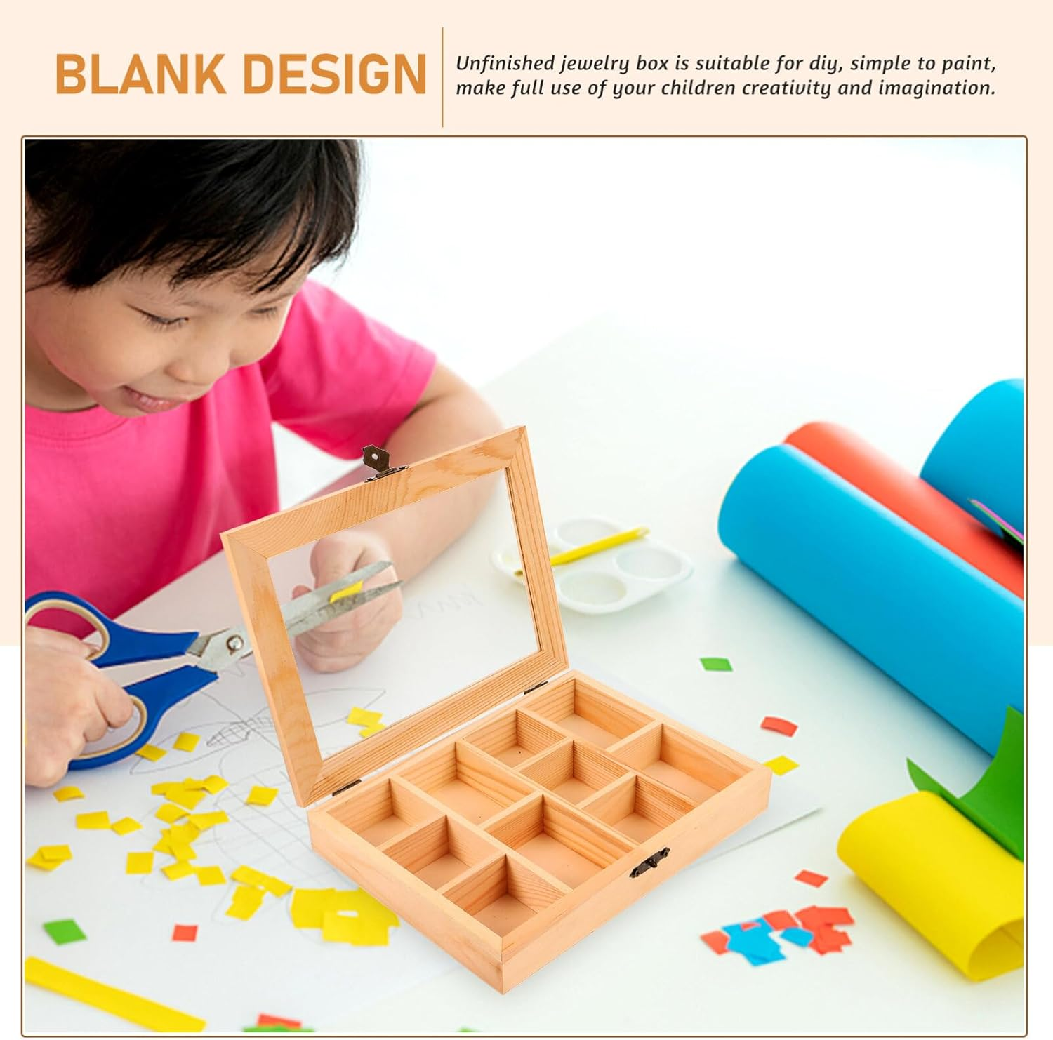 Alipis Rock Display Case Wood Blank Jewelry Organizer Box Tea Bag Organizer, Rock Collection Box 10 Grids Crystal Holder with Clear Lid image number 3