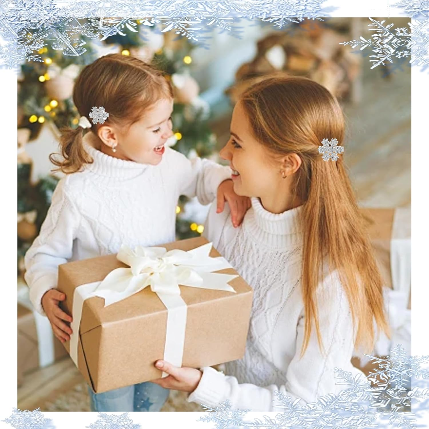 AYNKH 12 Pieces Snowflake Hair Clip with Shiny Rhinestone, Sparkly Snowflake Hair Clip, Winter Hair Clip, Christmas Hair Clip, Korean High End Temperament, Side Hair Clip, image number 2