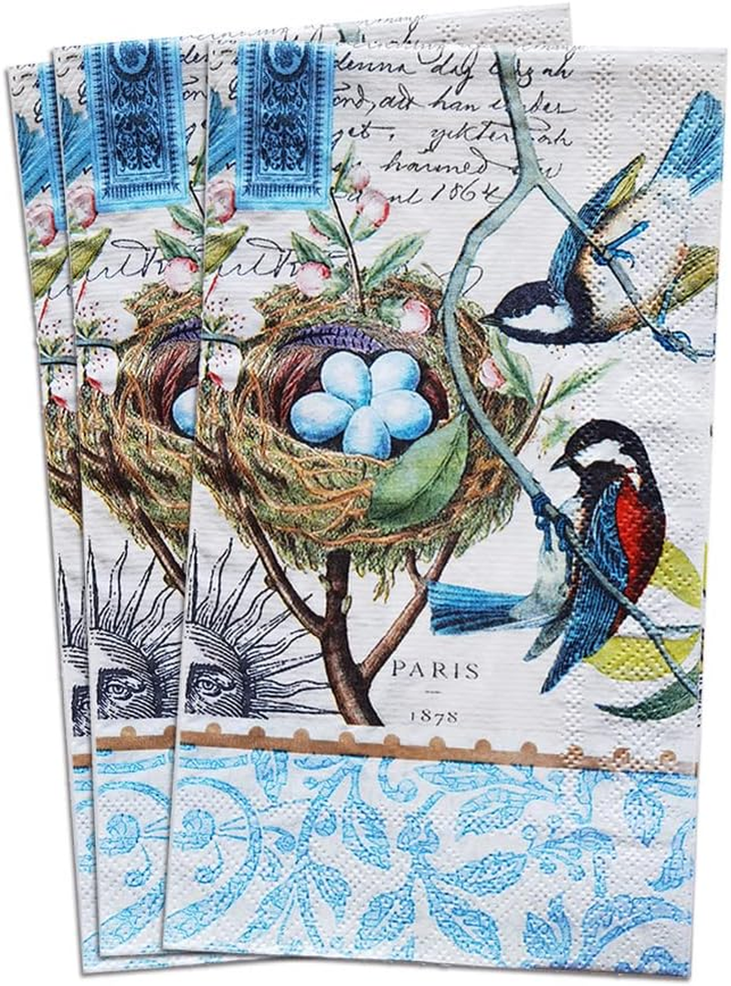 Zelten 2-Ply 15 Count Colored Paper Hostess Napkins Shabby Chic Napkins for Wedding Dinner Tea Party Decoration E (Mockingbird, 1) - Fish image number 5