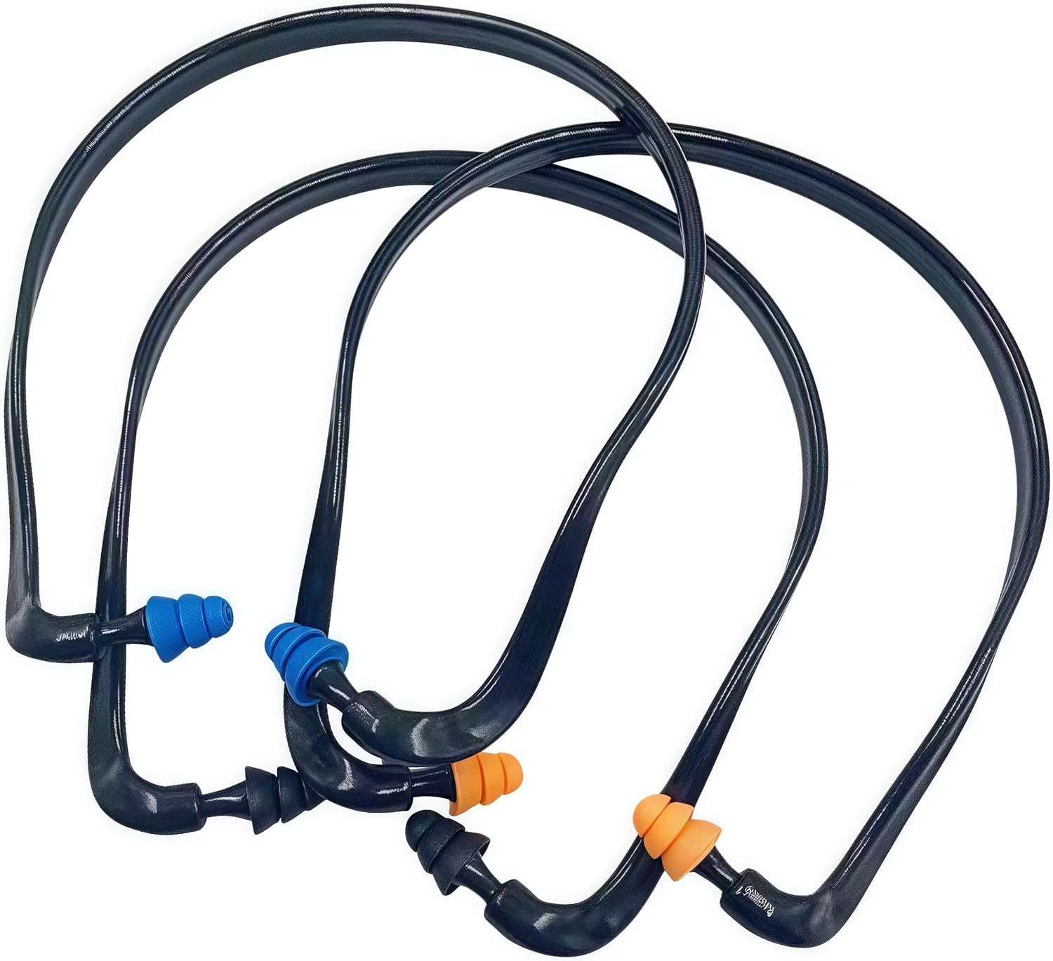 Banded Earplugs for Shooting 29Db NRR - Noise Cancelling Reusable Silicone Ear Plugs for Sleeping, Concerts, Work & Sports - Lightweight 3-Pack (Orange/Blue/Black) with Neckband & Triple Flange Design image number 4