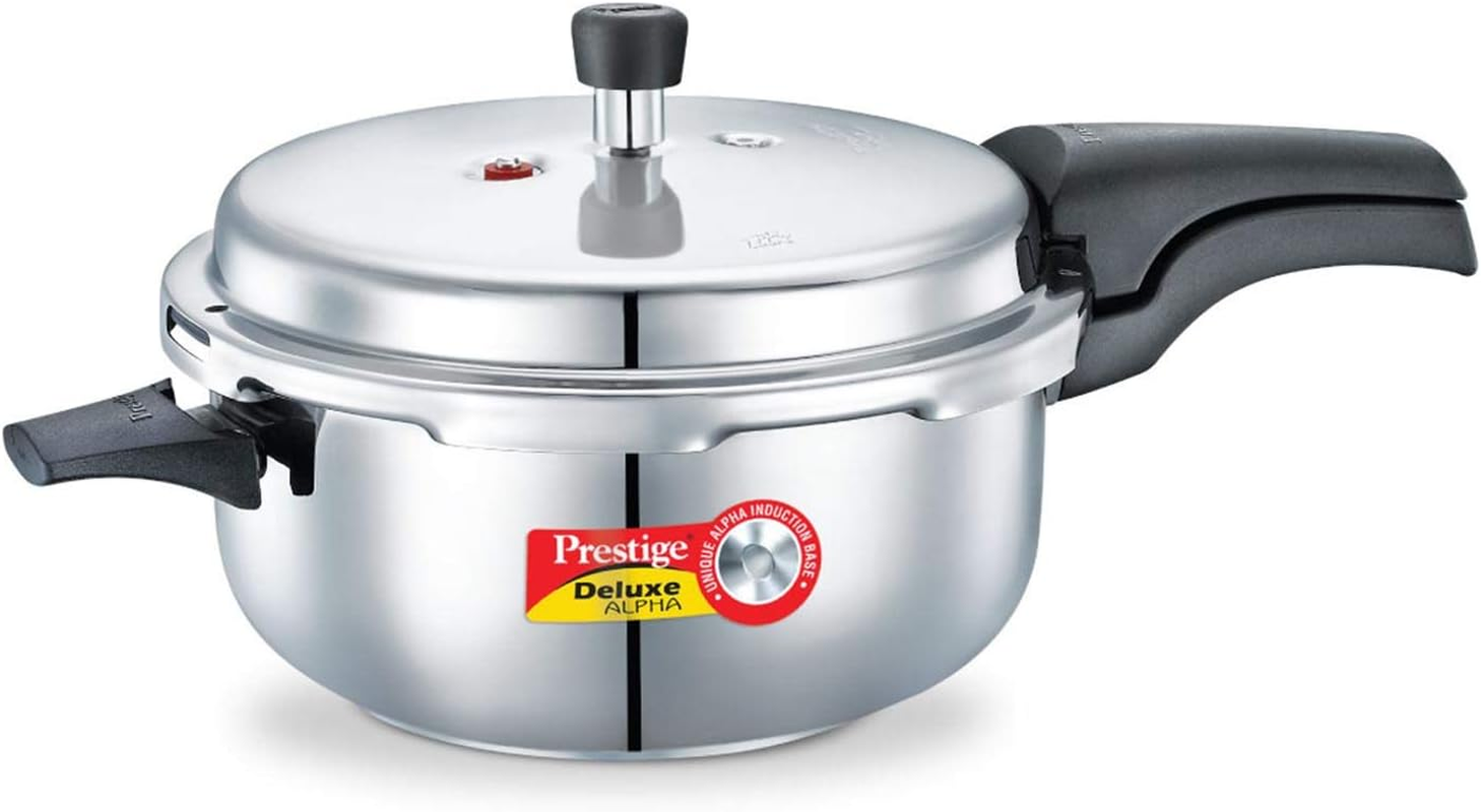 Prestige 5L Alpha Deluxe Induction Base Stainless Steel Deep Pressure Pan, 5.0-Liter image number 4