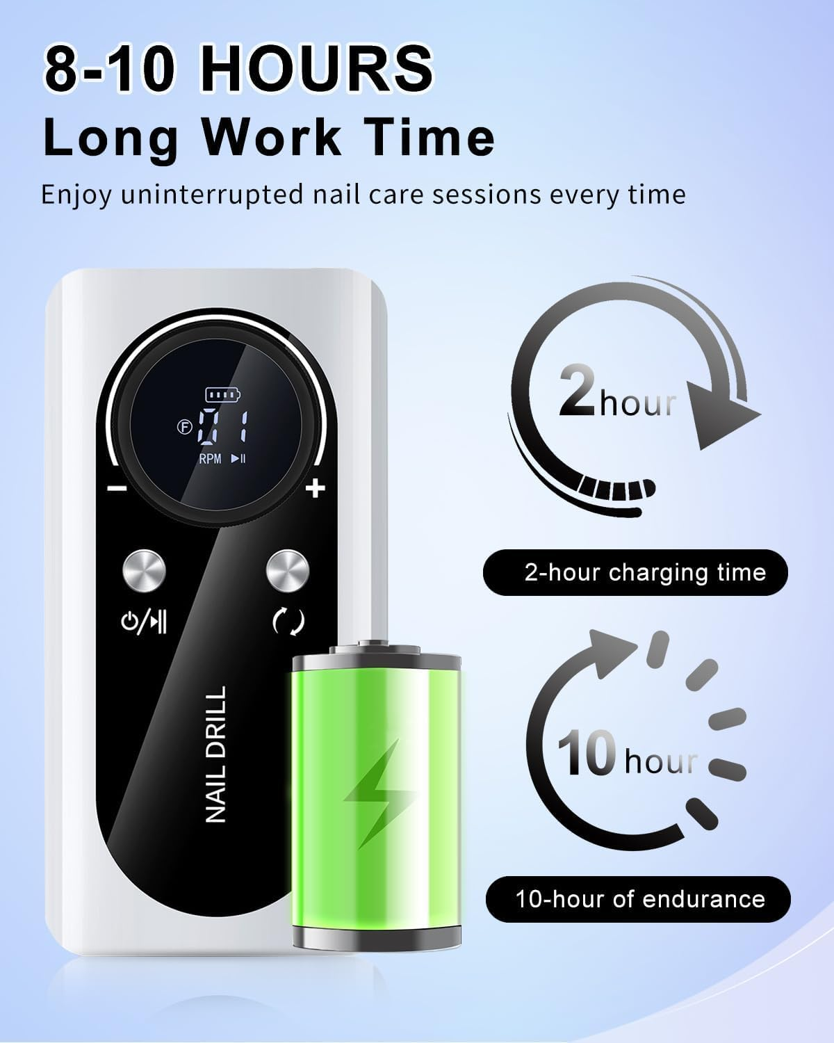 UPAUS Cordless Nail Drill Professional, 45000 RPM Rechargeable Electric Nail File Kit with Smart LCD Screen, Portable Low Noise for Acrylic, Gel Nails, Manicure, Pedicure, for Salon, Home Use (White) image number 1