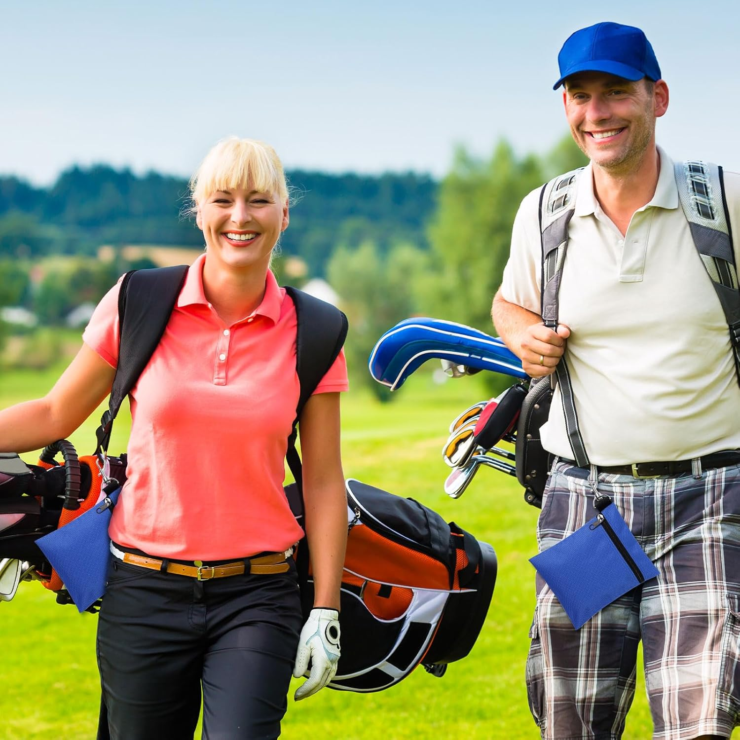 NQEUEPN 3Pcs Golf Tee Bags, 6.69X5.51In Portable Golf Ball Pouch Zipper Golf Accessory Bag with Metal Lobster Claw Clip Golf Ball Storage Bag for Valuables & Golf Accessories(Blue) image number 6