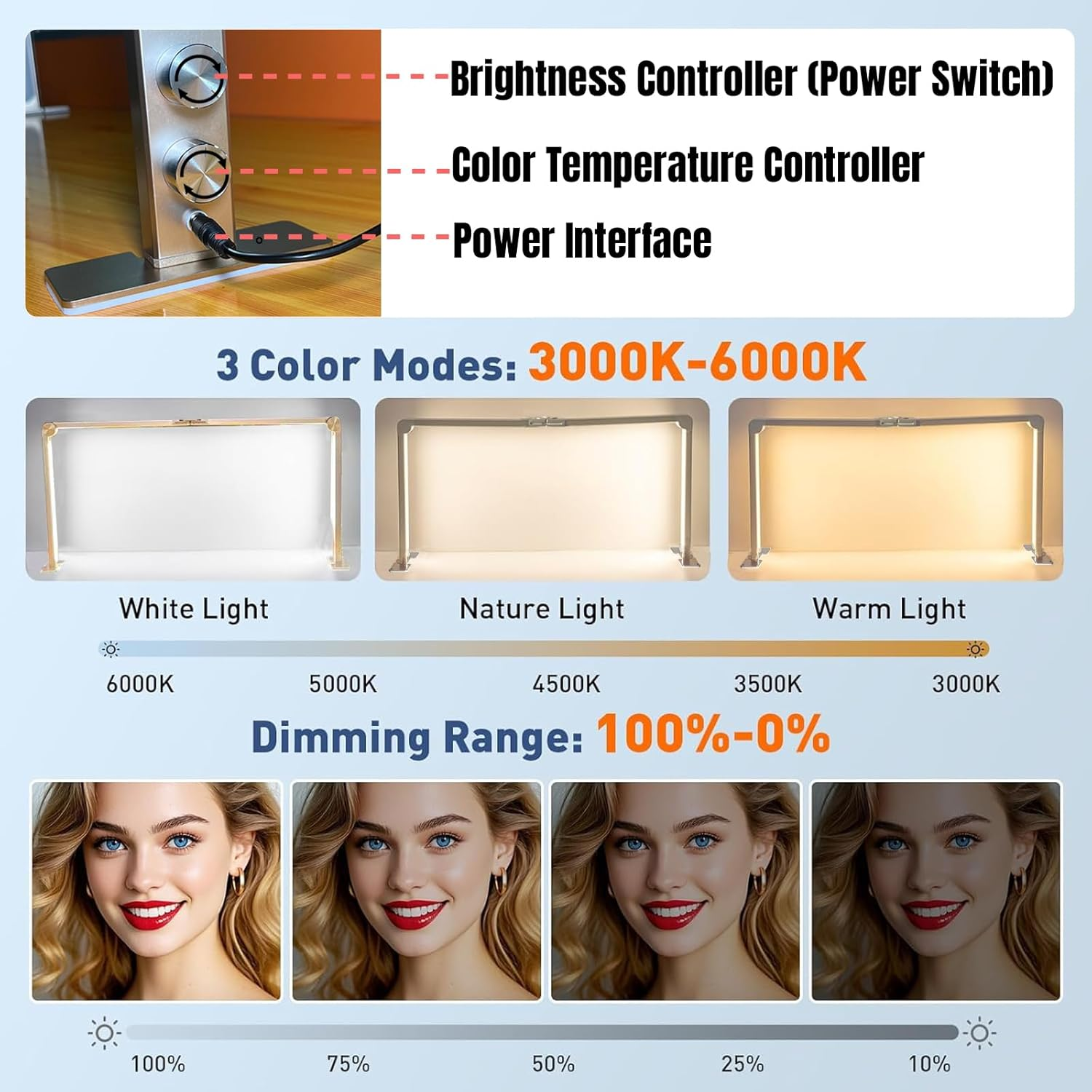 48W Premium Foldable Nail Light for Desk,Led Manicure Lamp with Phone Holder,Tri-Fold Lash Arc Light,3000K-6000K Stepless Dimming & No Dark Zones for Beauty,Eyelashes,Tattoos, Manicure,Salon & Crafts image number 1