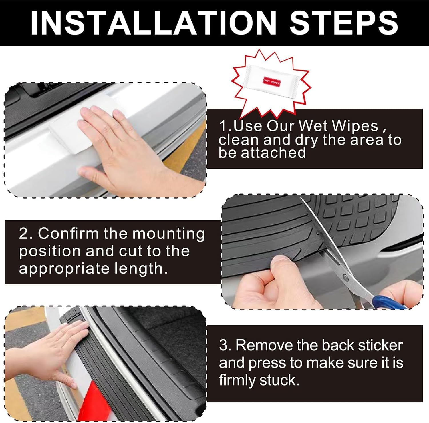 Car Rear Bumper Protector, 41 X 3.4 Inch Trimmable, Anti-Scratch Rubber Rear Bumper Guard, Universal Non-Slip Trunk Exterior Accessories for SUV & Truck, with Wet Wipes image number 5