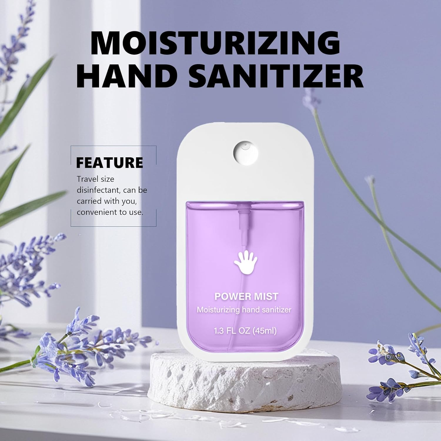 Power Mist Hydrating Hand Sanitizer Spray, 4-Pack (Lavender, Aloe Vera, Vanilla,Odorless), Quick Dry Mini Hand Sanitizer Spray for Clean Your Hands,600-Sprays (1.6 Fl Oz/Pack) (4-Pack) image number 2