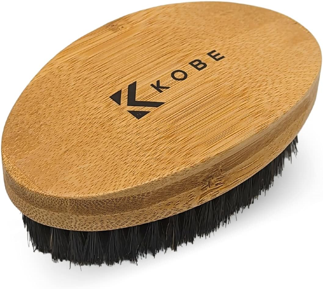Kobe Palm Men'S Military Style Boar Bristle Hair Brush/Beard Brush - Hand Sized Beard Brush for Men - Perfect for Beard Care - Works Well with Beard Oils (Bamboo)