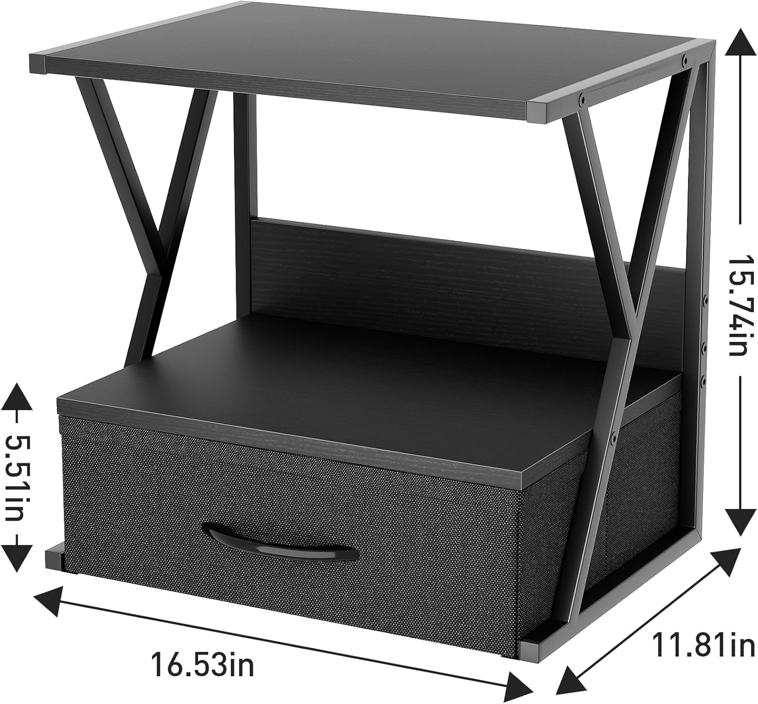 Aboxoo Printer Stand for Desk with Storage Drawer, 2 Tier Desktop or under Desk Shelf, Multi-Purpose Desk Organizer for Home Office, Fit Fax Machine/3D Printer/Scanner, Black image number 3