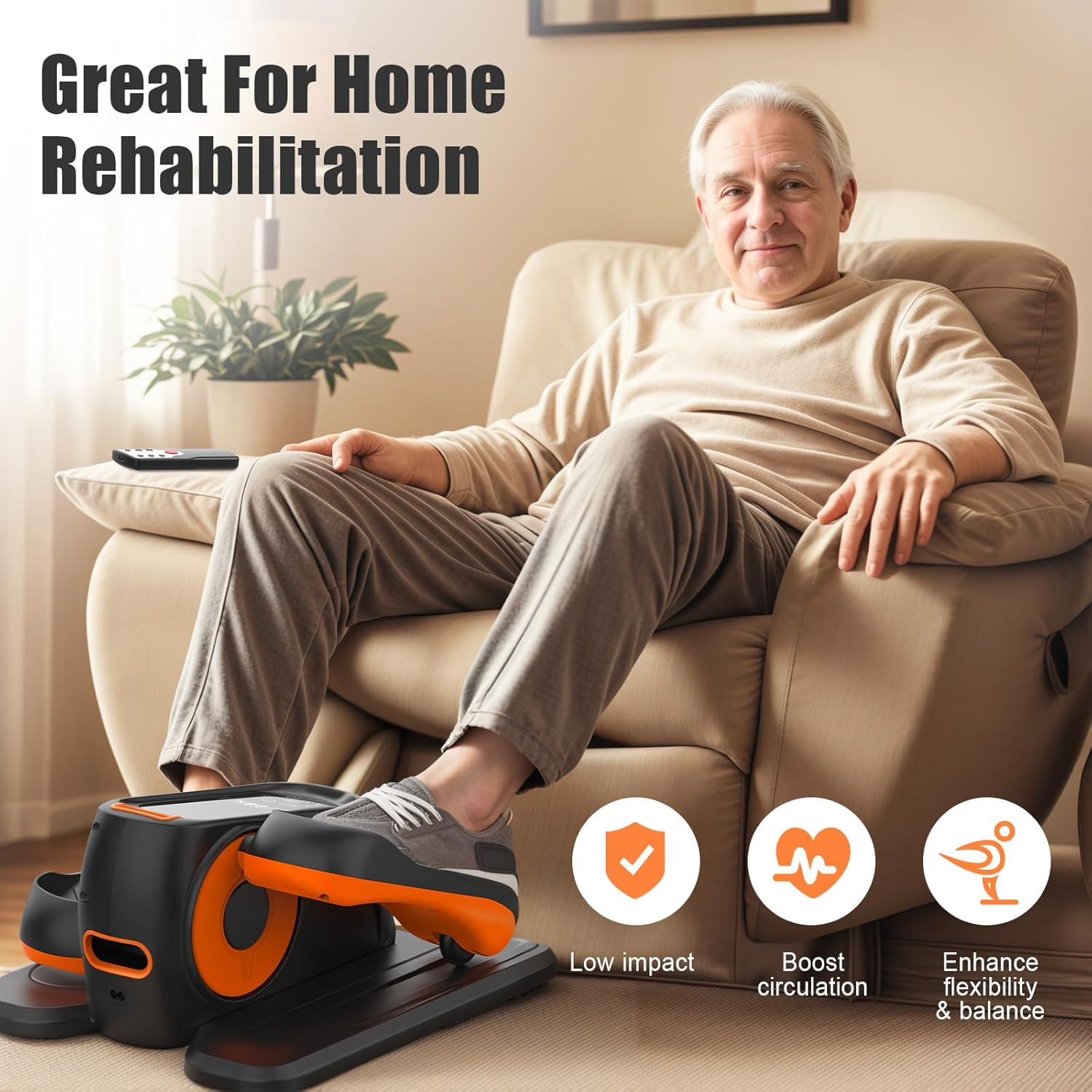 Advwin under Desk Elliptical Machine, Portable Electric Seated Pedal Exerciser for Seniors W/12 Adjustable Speed & 3 Auto Mode, Quiet Leg Exerciser Machine for Home Office with Non-Slip Pad & Display image number 4