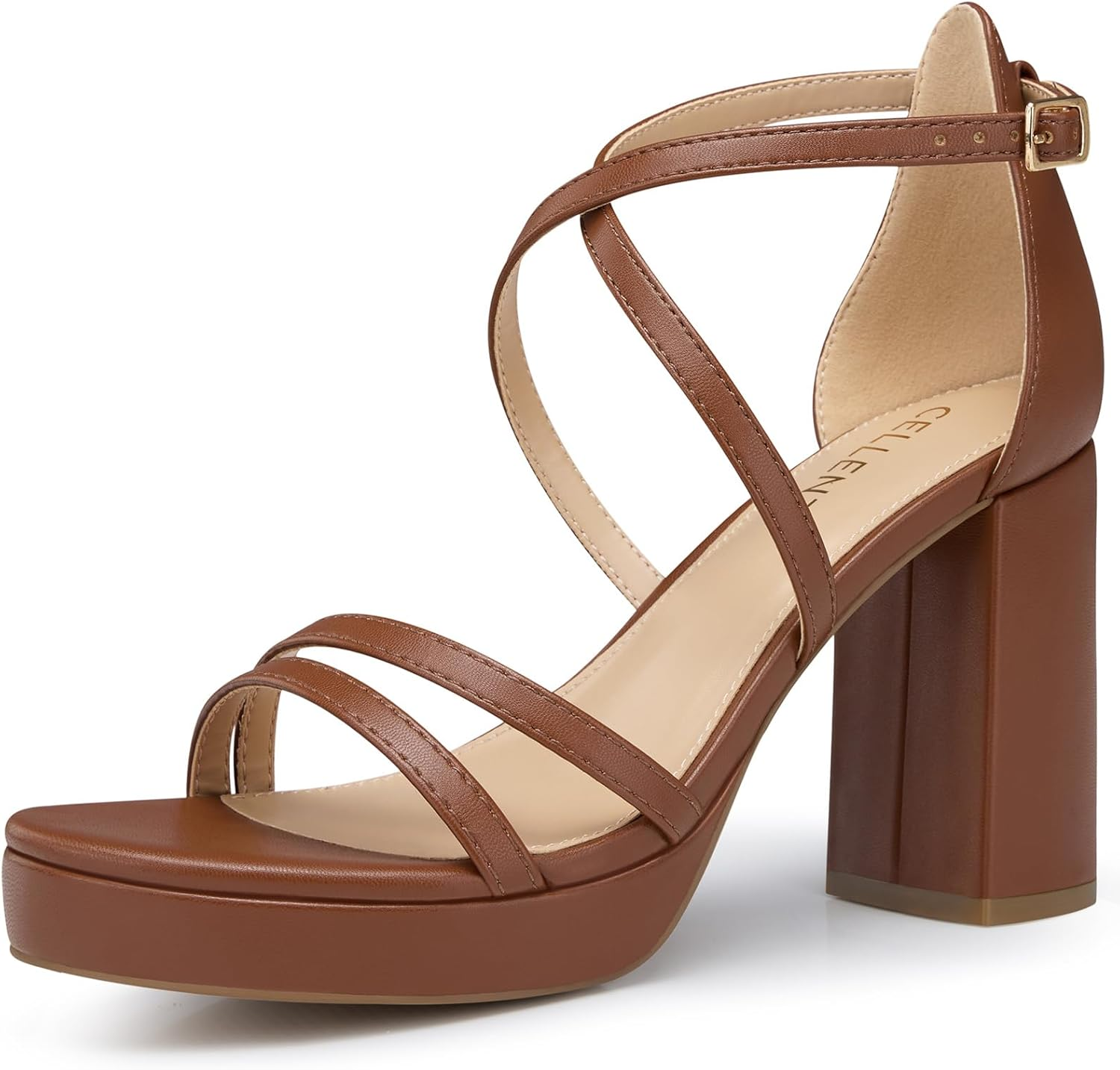 Women Strappy Platform Heels: 3.4 Inch Chunky Heeled Sandals, Comfortable Sexy Block High Heels, for Prom Party Bridal Wedding Black White Silver Nude Dressy Shoes