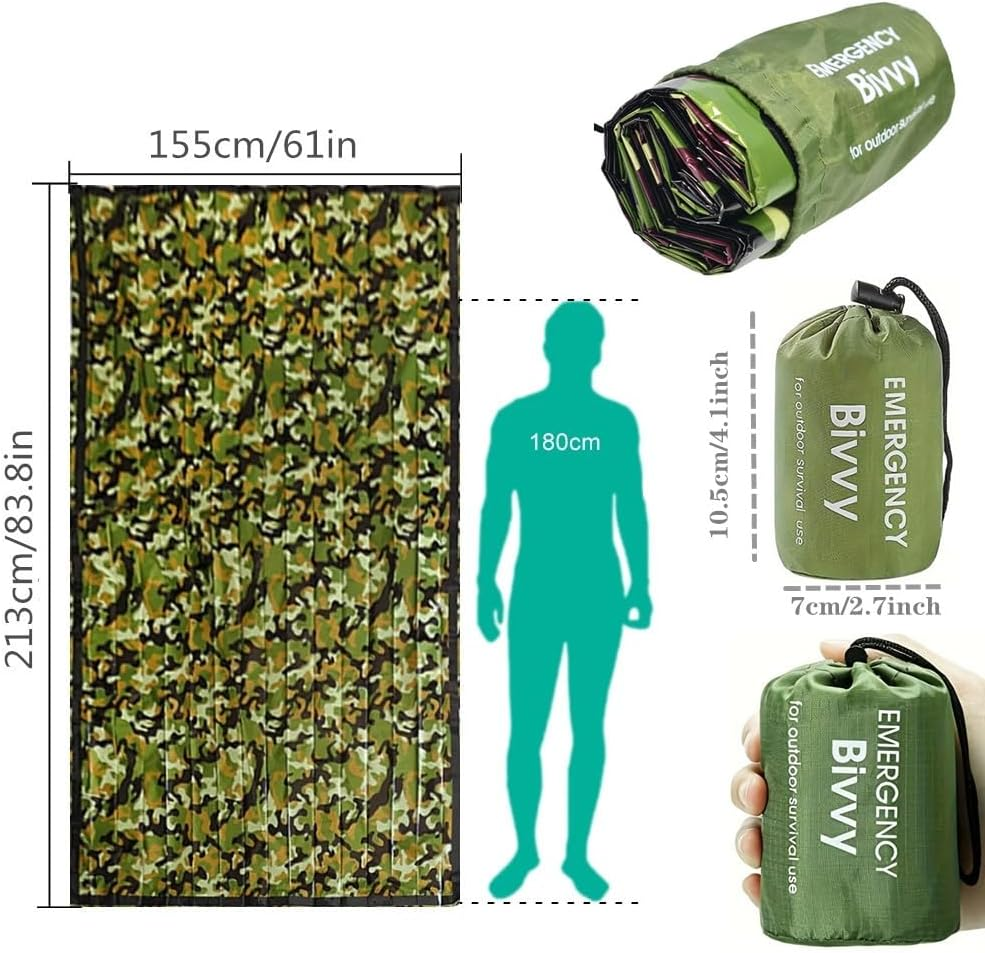 Emergency Sleeping Bag, Lightweight Survival Sleeping Bags Waterproof Thermal Emergency Blanket, Bivy Sack Survival Gear for Outdoor Adventure, Camping, Hiking (213 X 155 Cm) image number 4