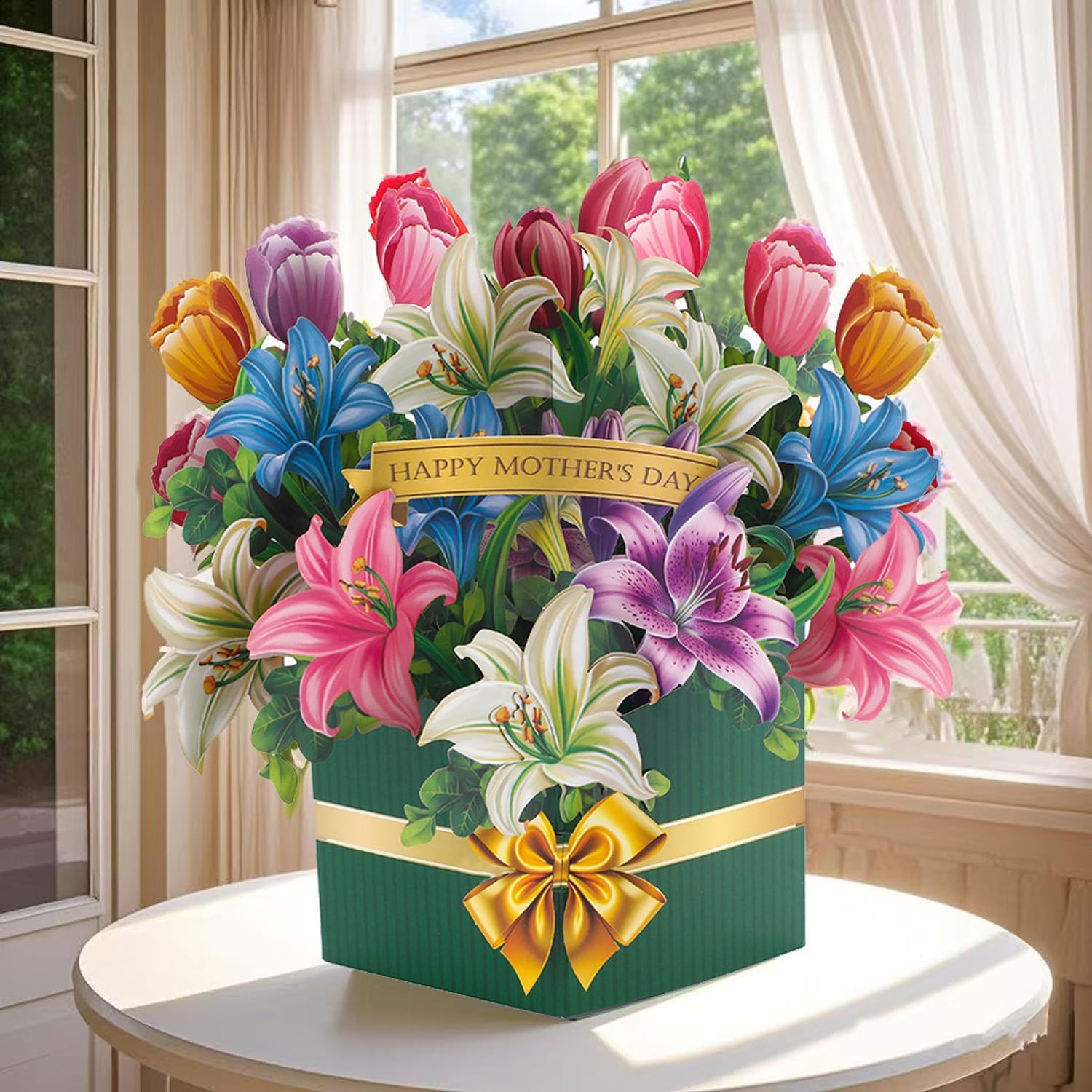 Freshcut Paper Pop up Cards, 10 Inch Lily Mother'S Day Forever Flower Bouquet 3D Popup Greeting Card with Blank Notecard and Envelope, Mother'S Day Birthday Valentine'S Day Anniversary Cards (Lily) image number 3