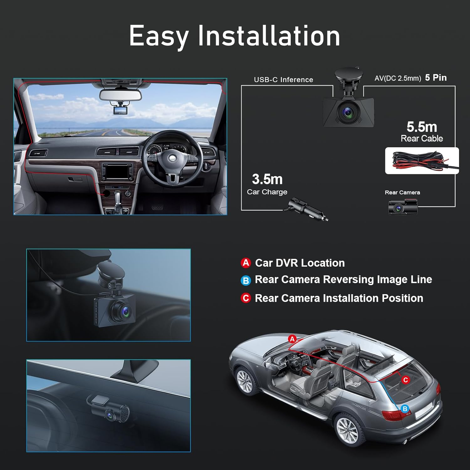 Range Tour Car Dash Cam Front and Rear, 64G Card Included, FHD 1080P Car Camera 170&deg; Wide Angle HDR Driving Recorde image number 3