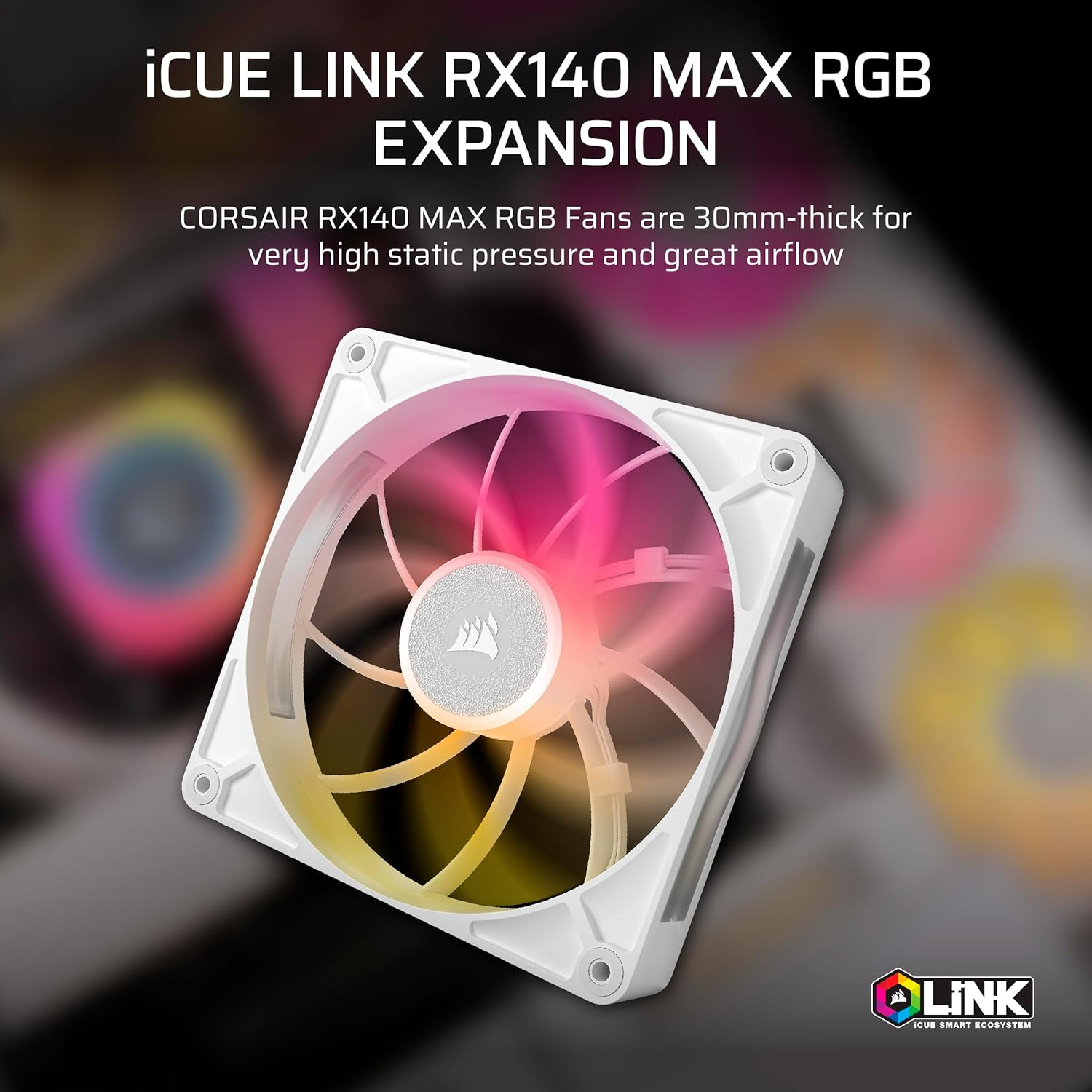 CORSAIR Icue Link RX140 MAX RGB 140Mm PWM Thick Fan &ndash; High-Static Pressure &ndash; Magnetic Dome Bearing &ndash; Single Fan &ndash; White image number 3
