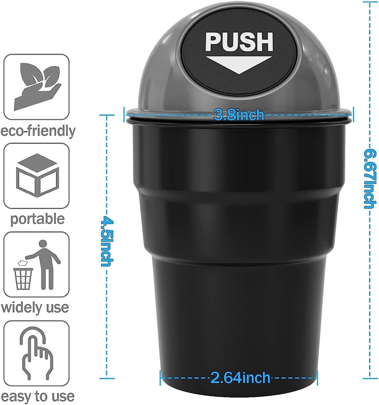 2PACK Mini Car Trash Can Cute Cup Holder Automotive Garbage Cans Cupholder Trashcan Portable Vehicle Bin Dustbin with Lid Leakproof Cool for Office Desktop Home Kitchen (Gray) - 2Pcs Blue image number 4