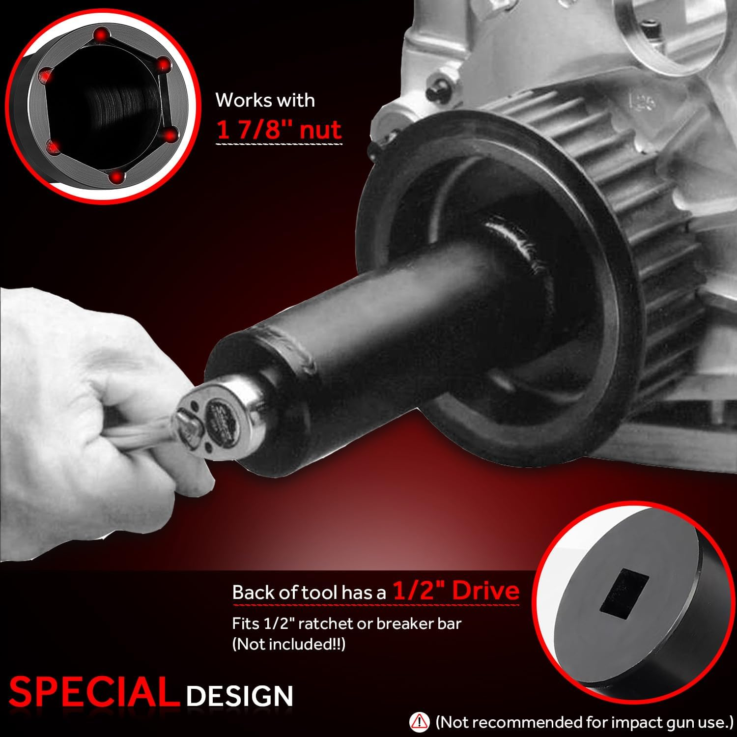 Mainshaft Sprocket Wrench Compatible for 1936-2006 Harley-Davidson Big Twins Engine & 1999-2006 Twin Cam, 1 7/8" Main Shaft Pulley Socket Tool image number 2