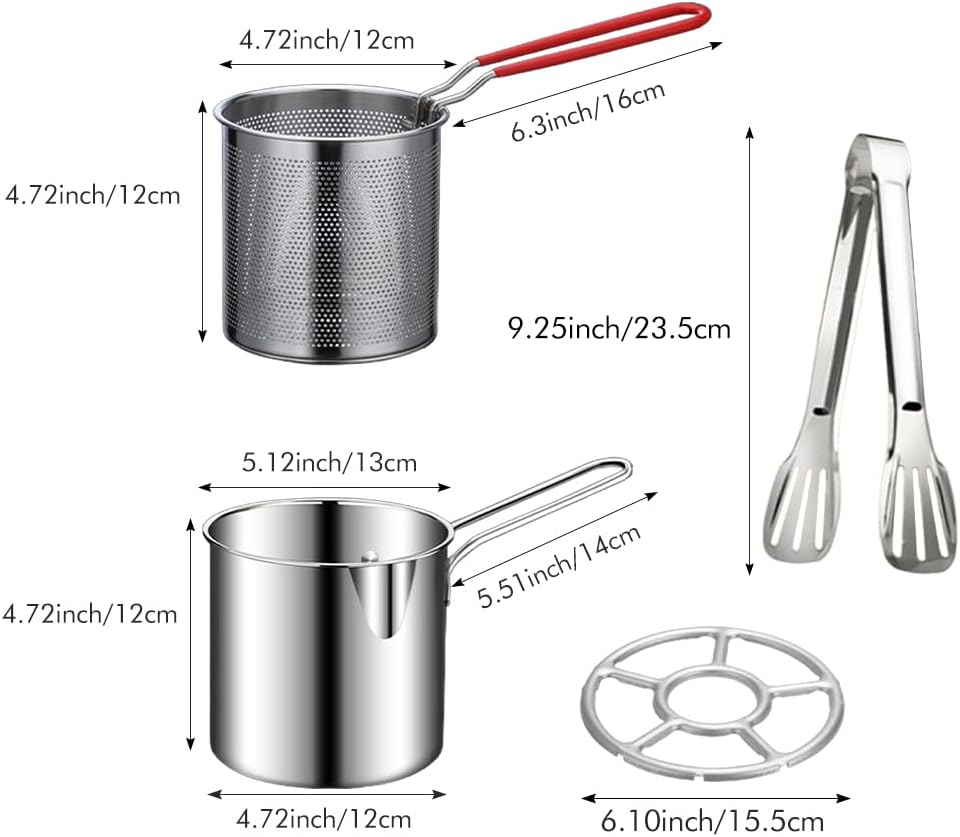 304 Stainless Steel Deep Fryer Pot with Basket, Stove Top Deep Fryer with Easy Grip Handle and Lid, Food Tong, Large Capacity Oil Strainer Pot for Frying Fish Shrimp Fries Chicken image number 3