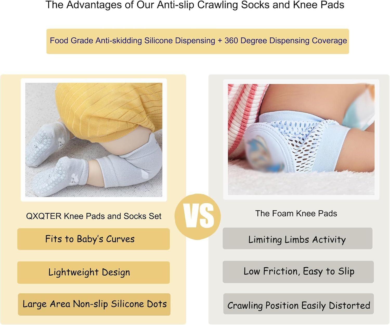 QXQTER Toddler Baby Knee Pads and Socks for Crawling for Infant Boys Girls with Grips Anti-Slip Knee Protector - 6 Pairs image number 5