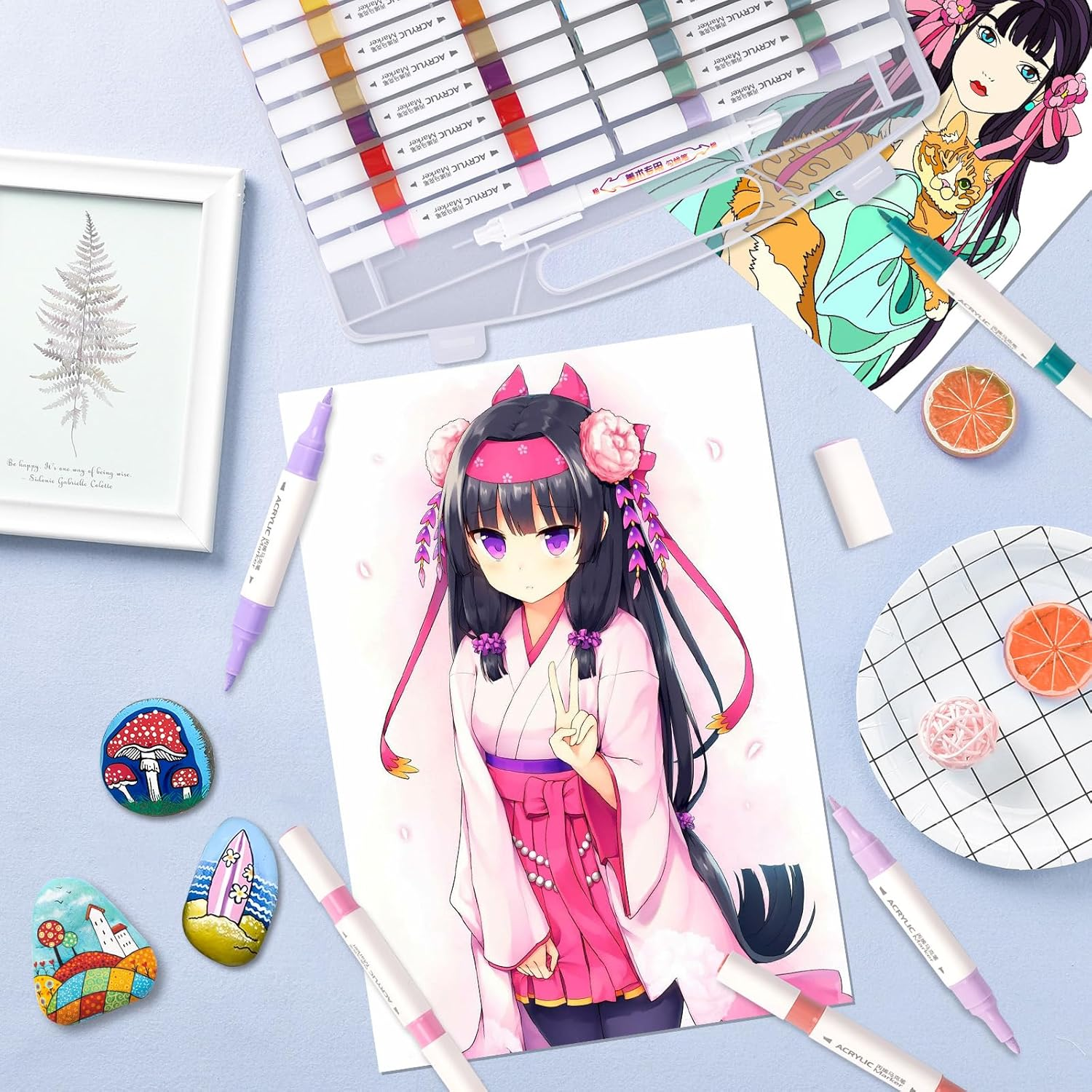 48 Colors Acrylic Markers, Acrylic Paint Pens Set for Kids Artist Adults Coloring Drawing, Paint Markers Double Tipped, Marker Pen for Rock Painting, Wood, Canvas, DIY Crafts Making Art Supplies image number 1