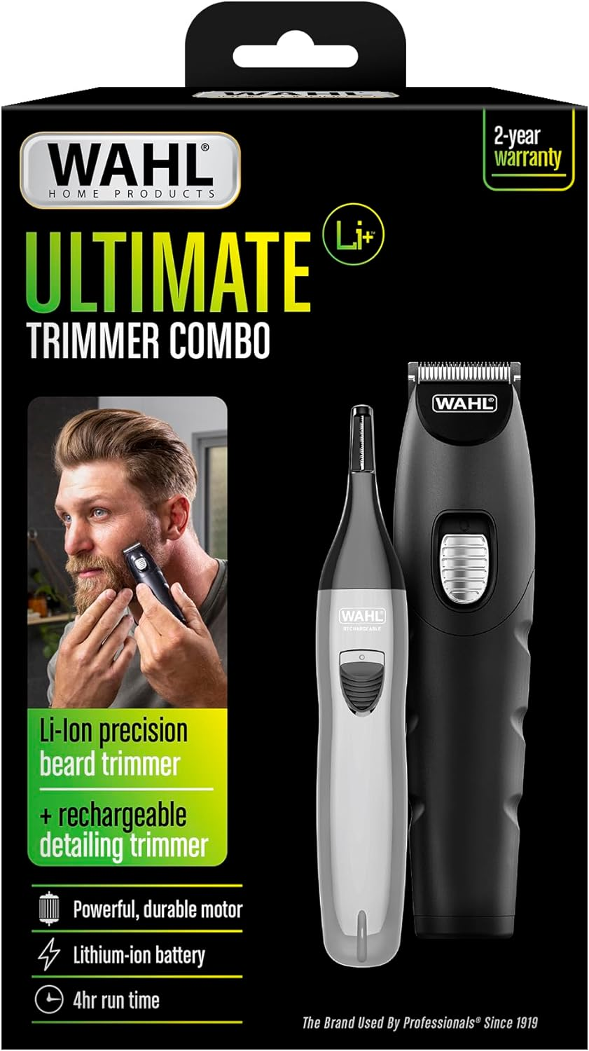 Wahl Ultimate Trimmer Combo Mens Beard Trimmer, 21 Piece Kit, Lithium Ion Battery, 4 Hour Runtime, Also Includes Personal Trimmer with Head Attachments for Ear,Nose and Eyebrow Trimming.