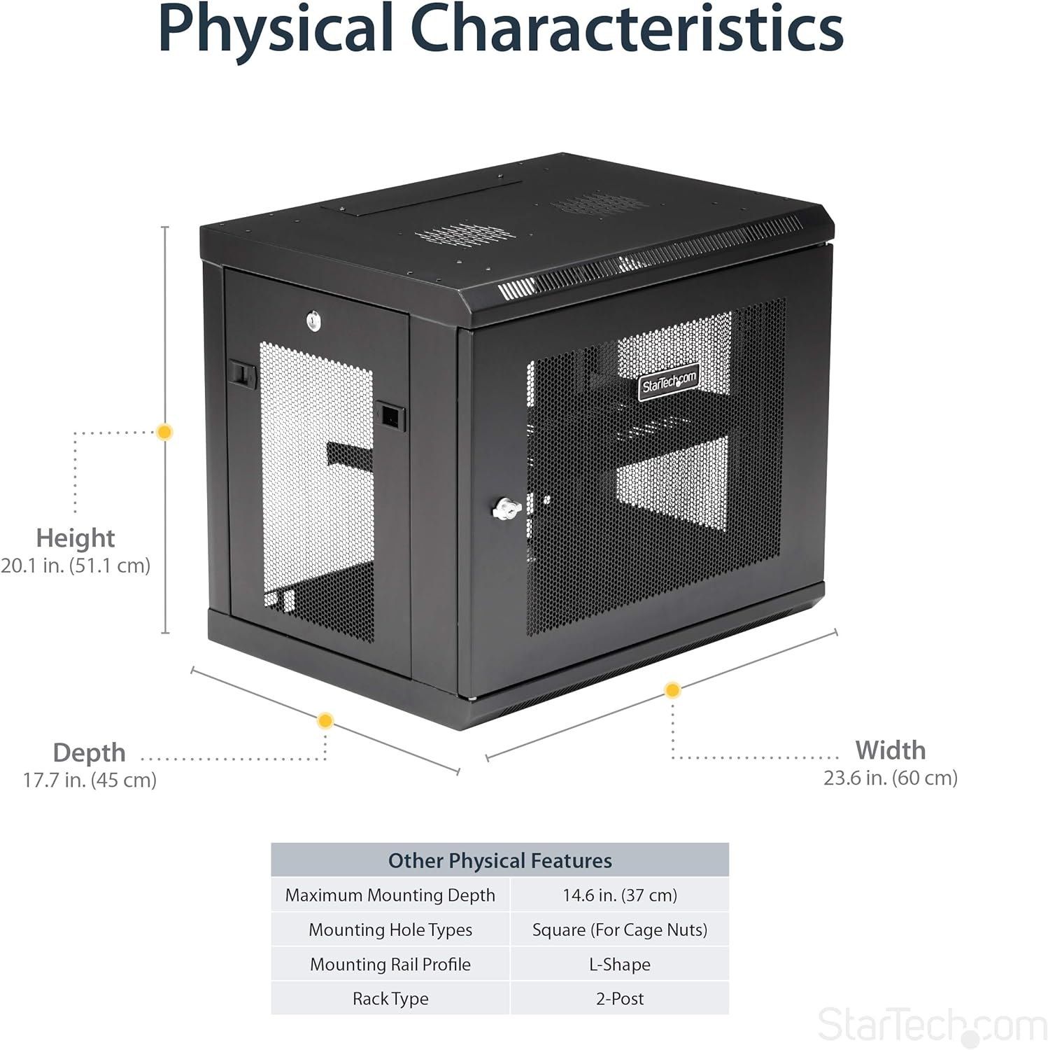 Startech.Com 2-Post 9U Wall Mount Network Cabinet W/ 1U Shelf, 19" Wall-Mounted Server Rack for It/Data Computer Equipment
