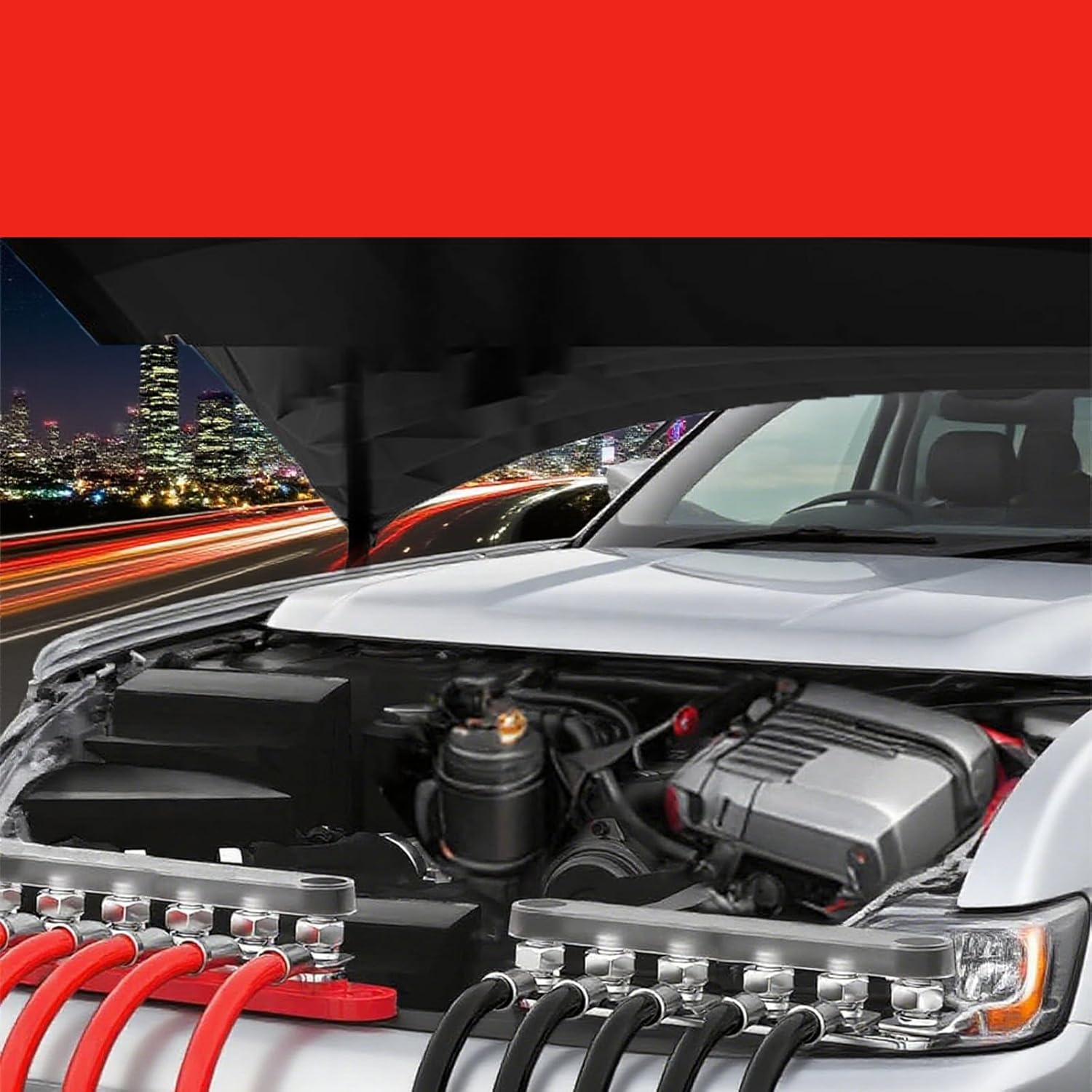 Bus Bar 6 Gang 300A M8 Power Distribution Block Terminal Post Stud 12V Black Nickel Plated for Corrosion Protection, Enhance RV Experience (Red) - Black image number 2