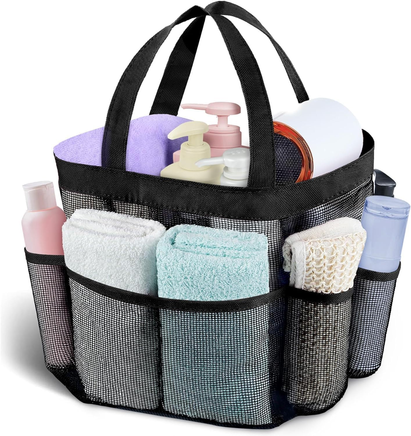 Portable 7-Pocket Dorm Shower Caddy, 1Pc Mesh Shower Tote, Toiletry Organizer Hanging Shower Bag for College Dorm Room image number 2