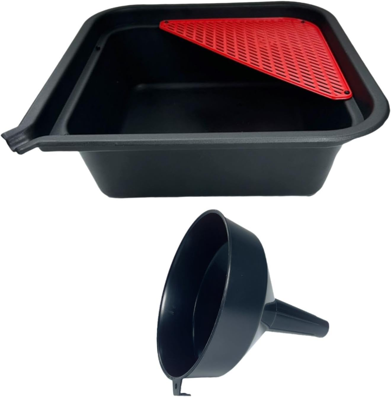 Mqetly 9 Liters Mechanic Car Oil Drain Pan and Funnel 14X14X5Inch Oil Change Tray for Cars, Motorcycles, Boats Versatile image number 6