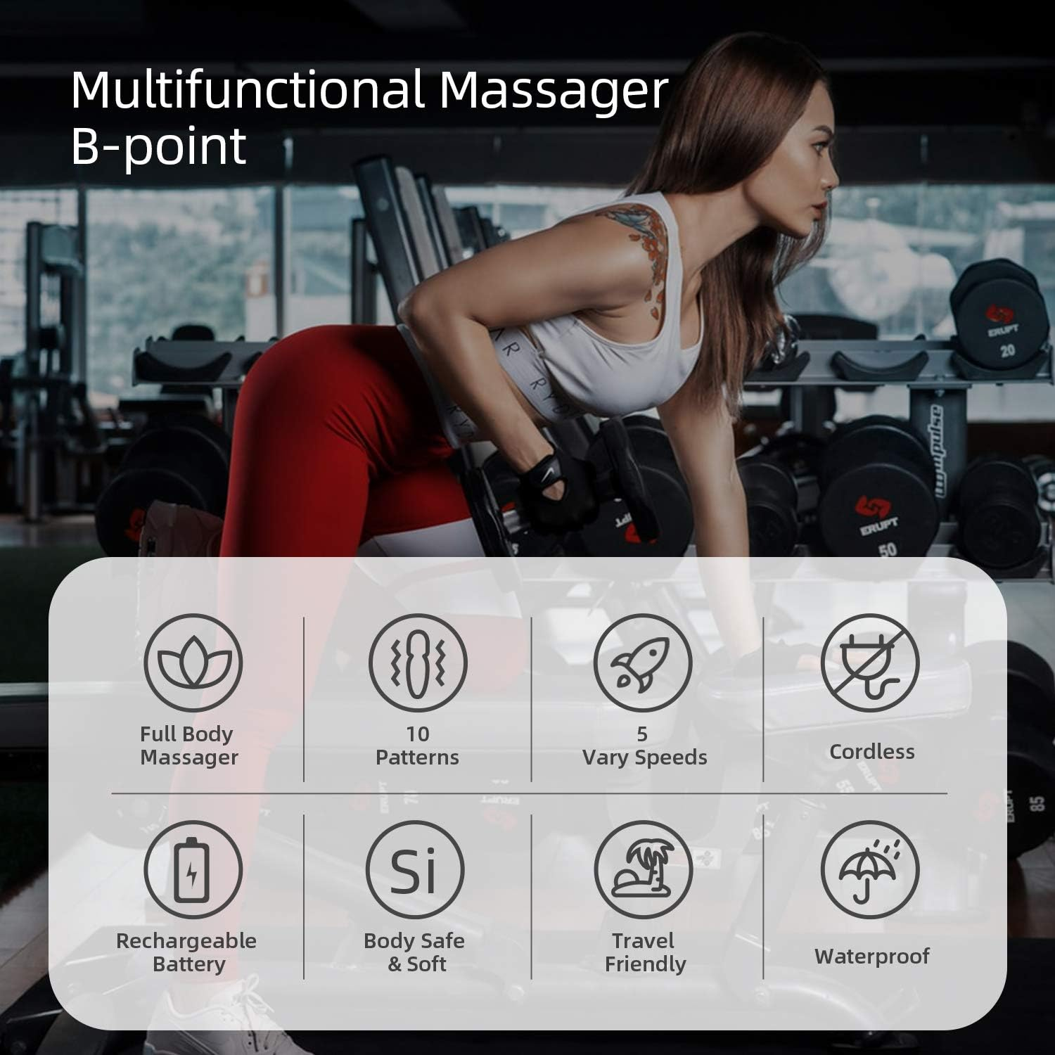 Handheld Wand Massager, 10 Vibration Modes, Quiet Personal Massager, Cordless Silicone Massager for Neck Shoulder Back Body Massage, Muscle Soreness Relief (Black) - Black image number 3