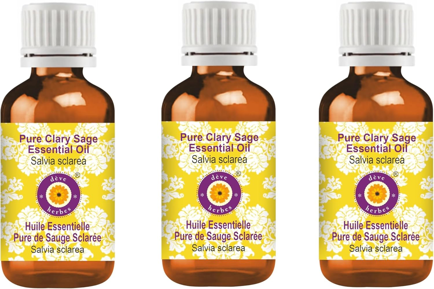 Deve Herbes Pure Clary Sage Essential Oil (Salvia Sclarea) Natural Therapeutic Grade Steam Distilled (Pack of Three) 100Ml X 3 (10 Oz)
