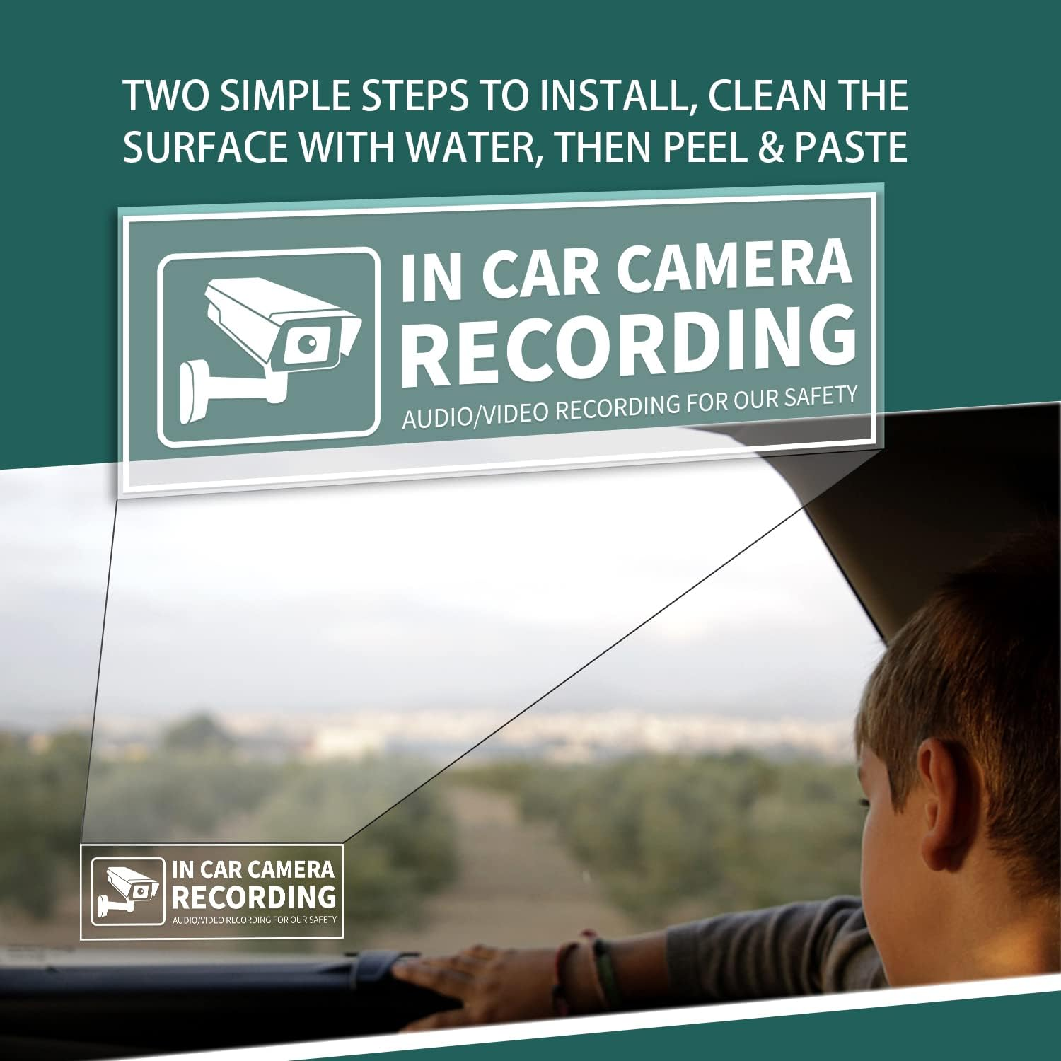 EVQ in Car Camera Audio Video Recording Window Vinyl Stickers 2&times;6 Inch Back Self-Adhesive Security Warning Sign Removable for Vehicle 8 Pack - Back Adhesive image number 5