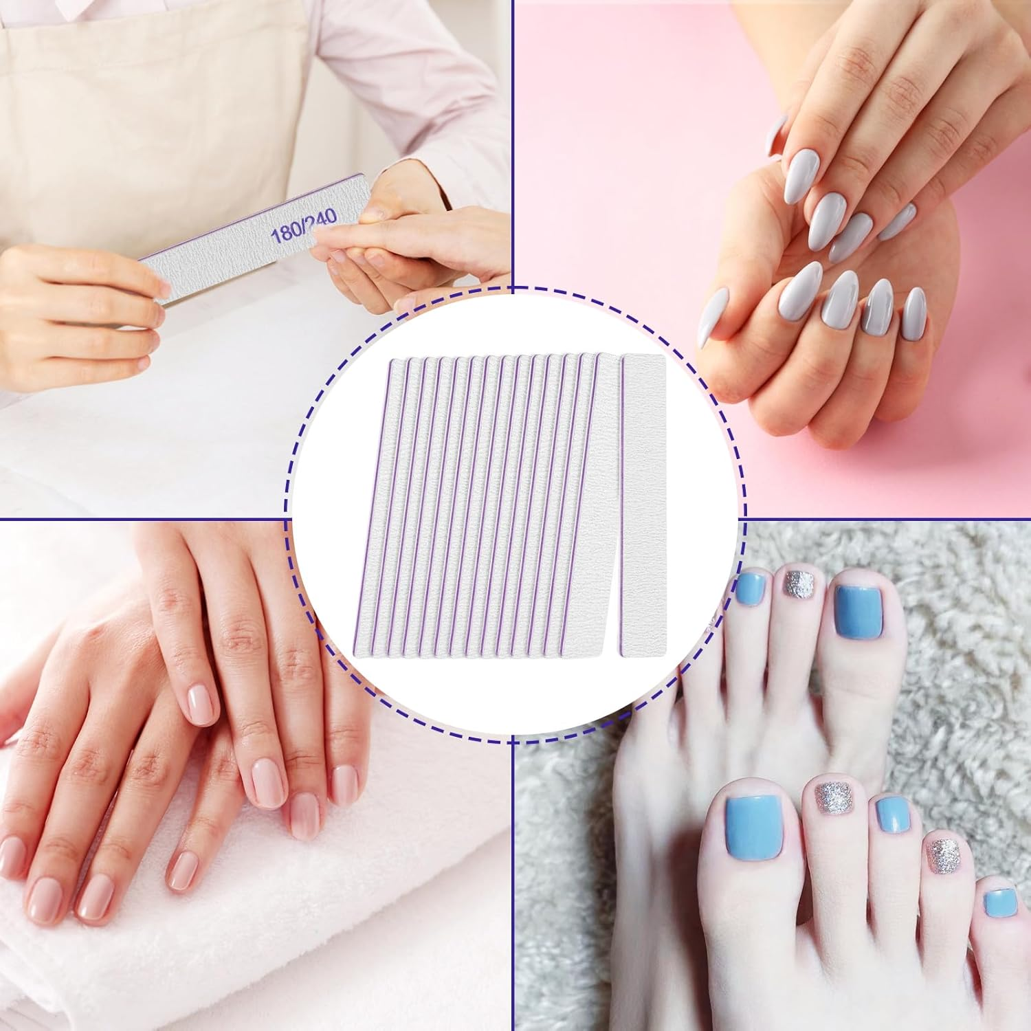 Nail File (12 Pack), 180/240 Grit Emery Boards Nail Files for Natural Nails and Acrylic Nails, Double Sided Emory Boards Limas Para Unas Acrilicas Profesional Fingernail Filer Reusable Manicure Gray image number 5