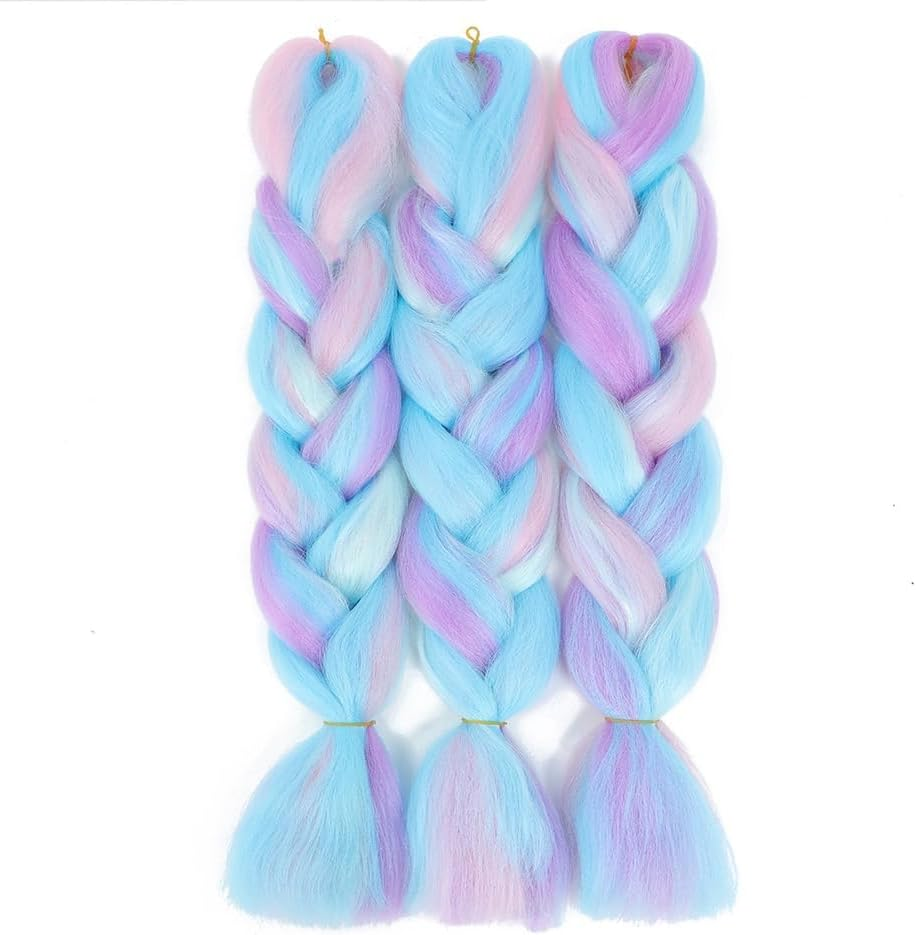 3 Pack Colorful Hair Extensions Braiding Hair Synthetic Crochet Braids Twist 24Inch Four Tone Jumbo Braid Hair Extensions image number 3