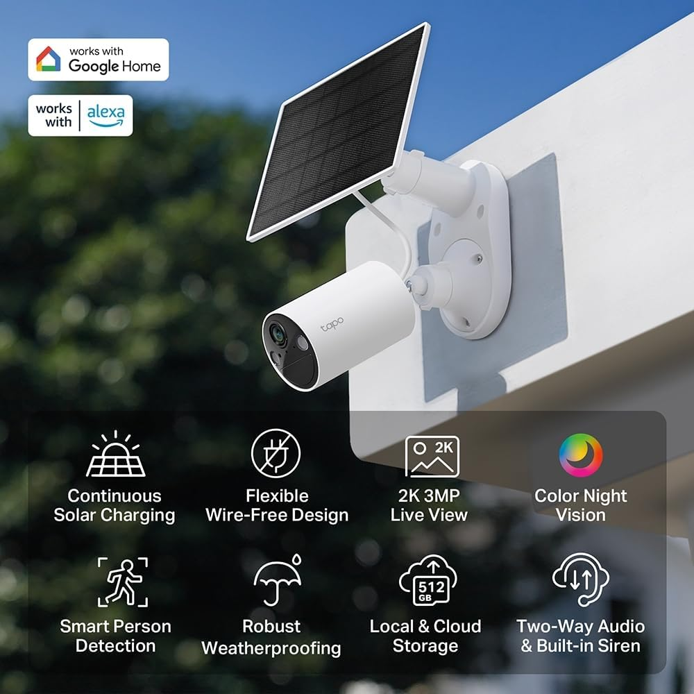 Tp-Link Tapo Smart Home Solar-Powered Security Camera Kit, Wireless, 2K 3MP, IP65, Colour Night Vision, Person Detection, Notification, No Hub Required, SD Card Slot, App Remote Control (TC82 KIT) image number 6