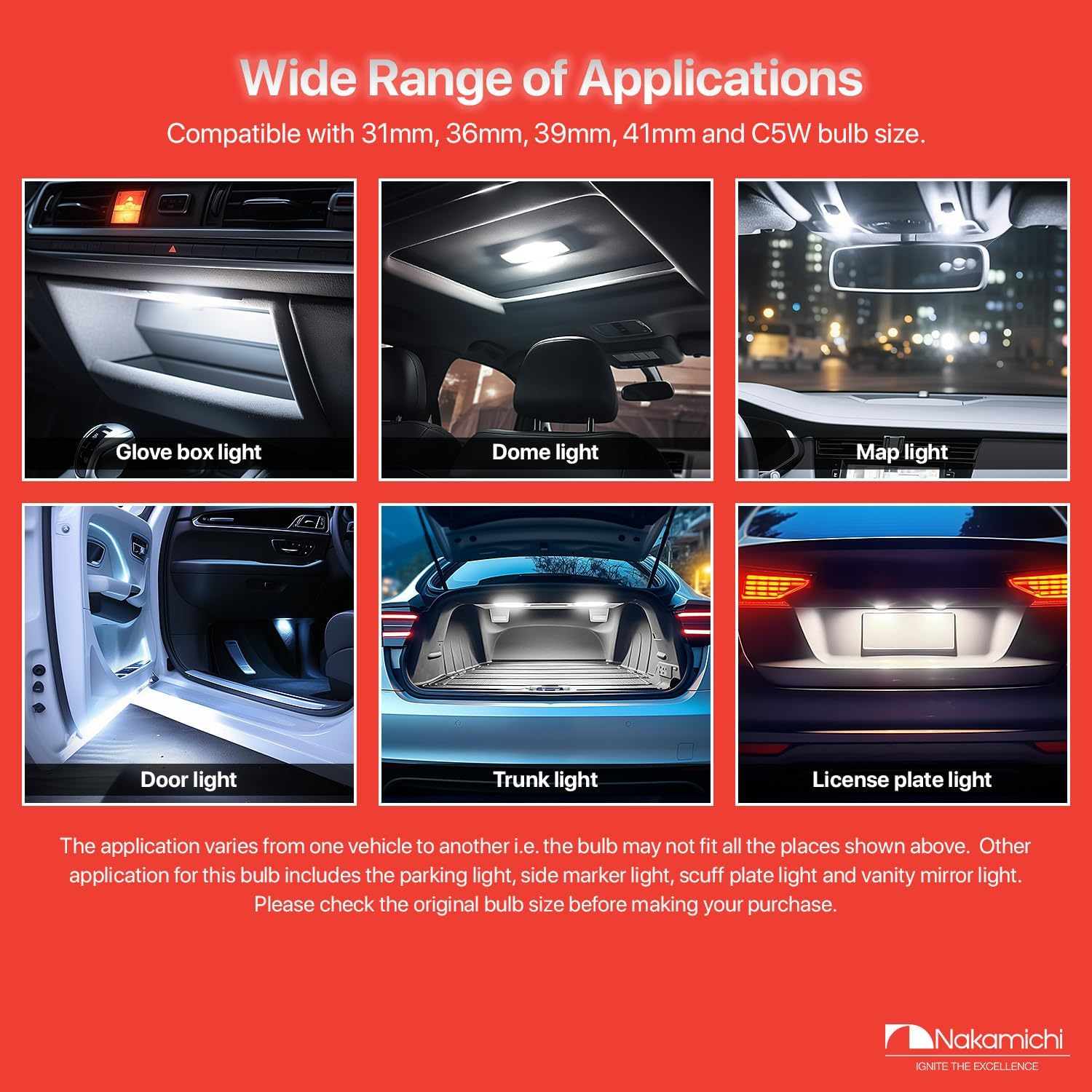 Nakamichi LED Bulb 578 C5W Festoon LED Bulbs CANBUS Error Free 12-SMD 2016 Chipsets 6000K White Replacement for Car Interior Map Dome Courtesy License Plate Lights (Pack of 2) (White Colour, 31Mm) image number 4