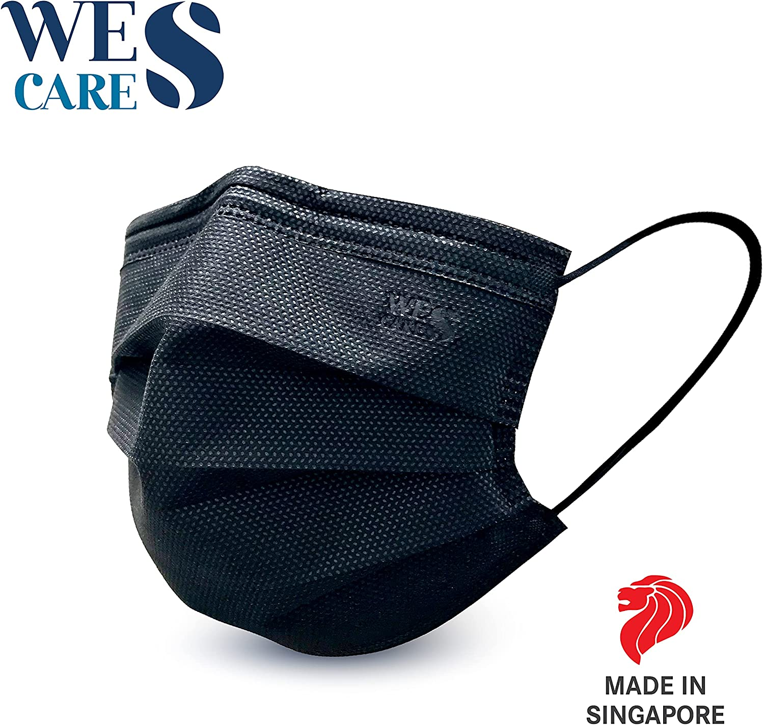 [40Pcs] Wes Care 3Ply Premium Face Mask Colors Editions | Made in Singapore | UV Clean, Soft & Comfortable, Easy to Breathe | Ships from Australia (Midnight Black) image number 2